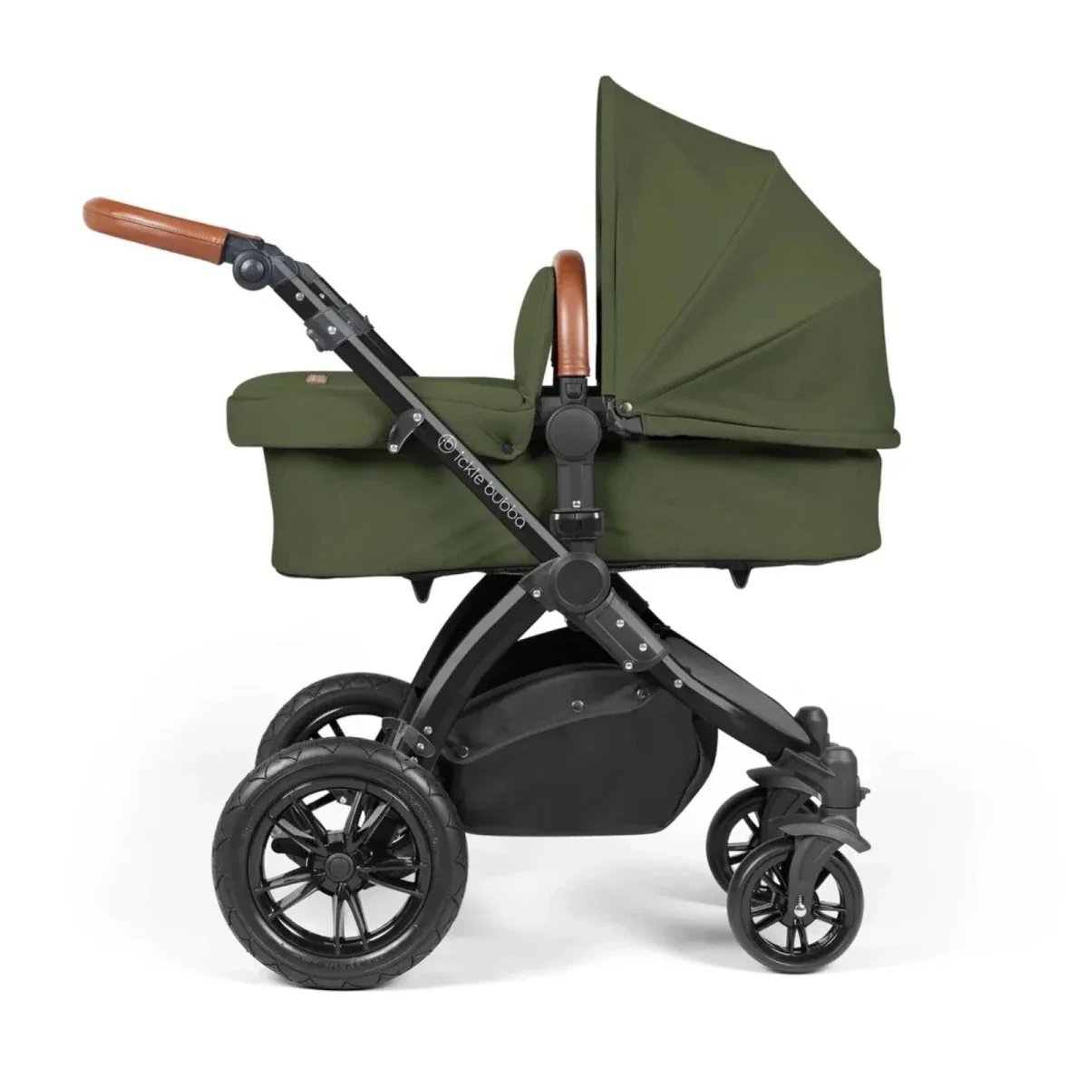 Ickle Bubba Stomp Luxe Travel System with i-Size Stratus Car Seat & ISOFIX Base 12 pcs - Black & Woodland & Tan - Image 6