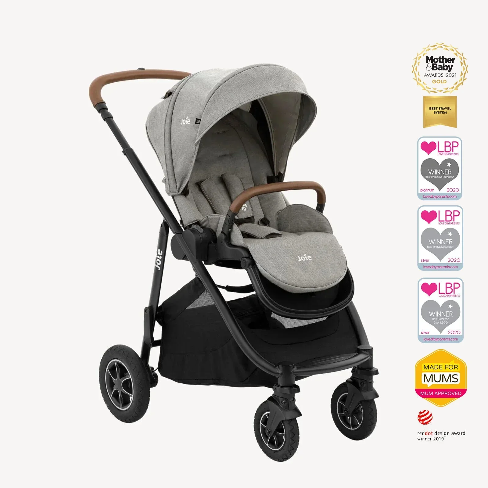 Joie Versatrax Pushchair with I-Level Pro Car Seat & Base & Calmi Carrycot Travel System - Pebble - Image 2