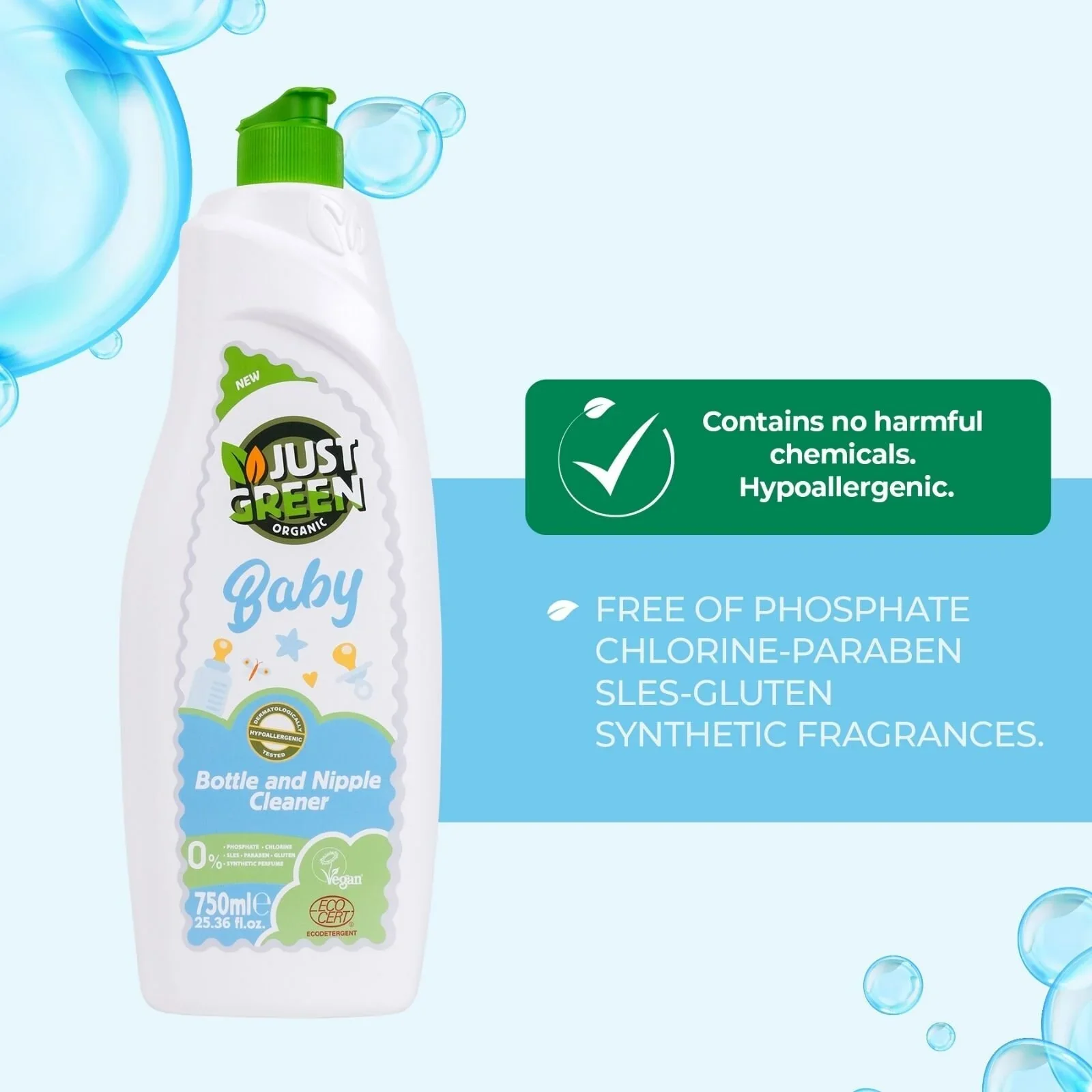 Just Green Organic Baby Bottle & Nipple Cleaner 750ml - Image 3