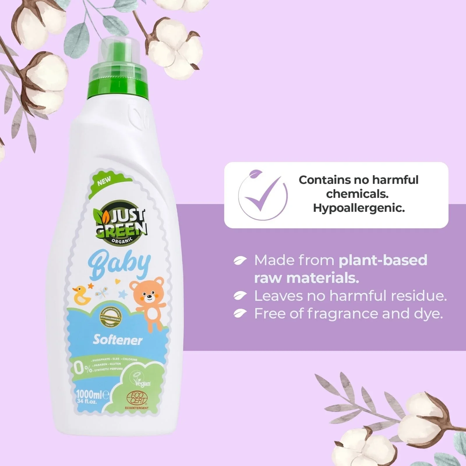 Just Green Organic Baby Laundry Softener 1000ml - Image 2