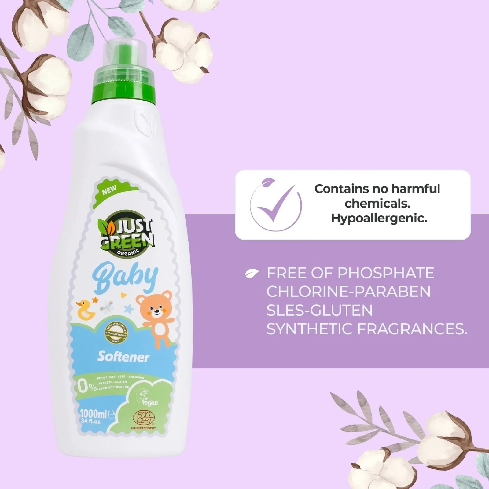 Just Green Organic Baby Laundry Softener 1000ml - Image 3