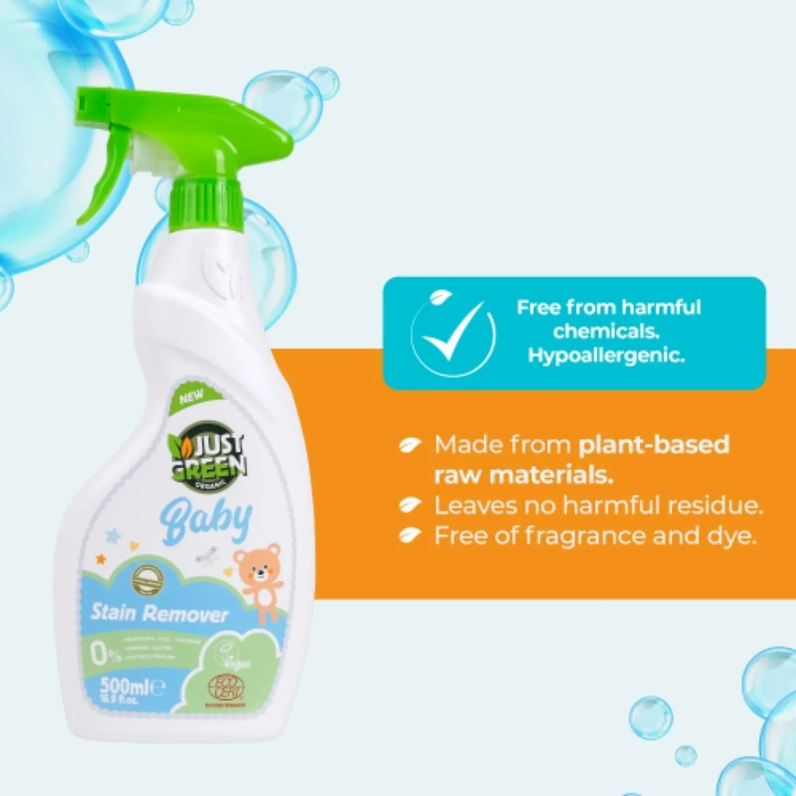 Just Green Organic Baby Stain Remover 500ml - Image 2