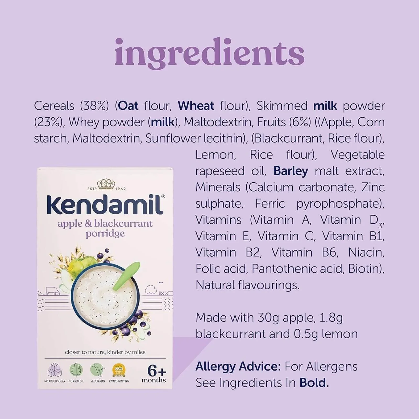 Kendamil Apple & Blackcurrant Porridge 6+ months 150g - Image 3