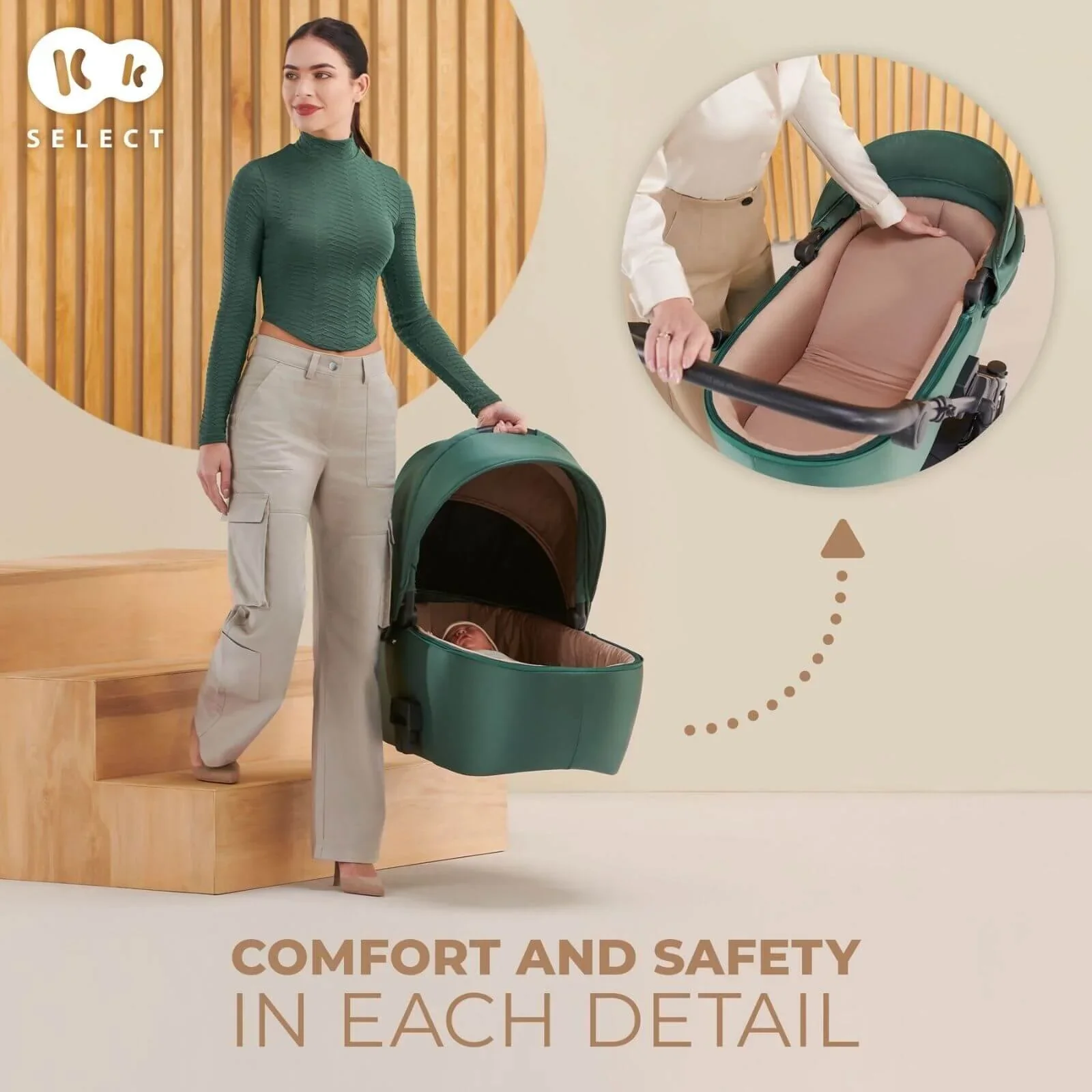 Kinderkraft 3-in-1 Mink Pro Prime 2 Travel System with Car Seat - Dark Green - Image 7