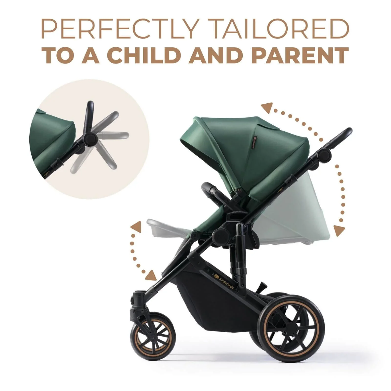 Kinderkraft 3-in-1 Mink Pro Prime 2 Travel System with Car Seat - Dark Green - Image 9