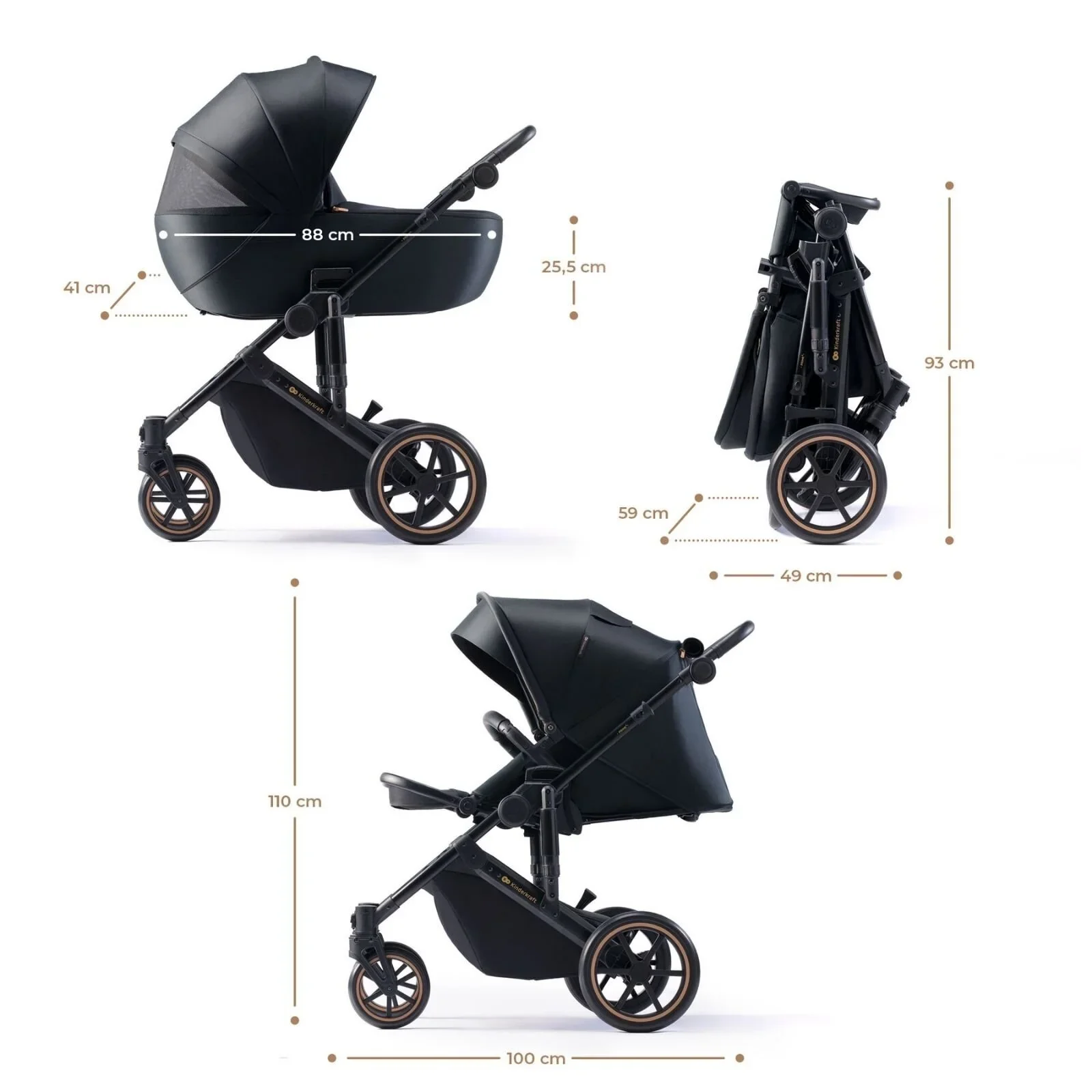 Kinderkraft 3-in-1 Mink Pro Prime 2 Travel System with Car Seat - Venezian Black - Image 5