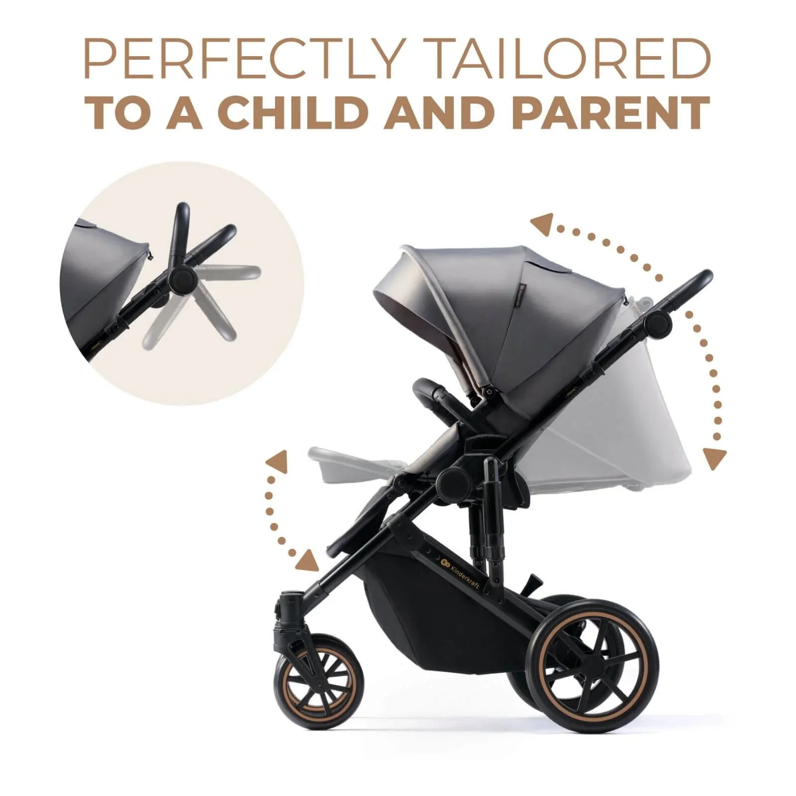 Kinderkraft 3-in-1 Mink Pro Prime 2 Travel System with Car Seat - Shadow Grey - Image 5