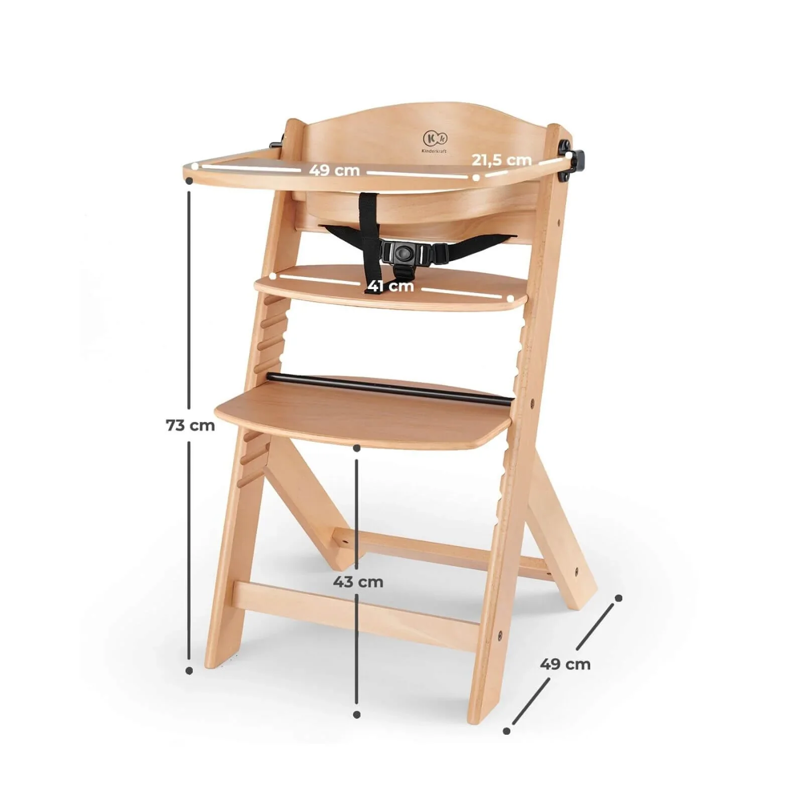 Kinderkraft Enock Wooden Highchair - Wooden Natural - Image 11