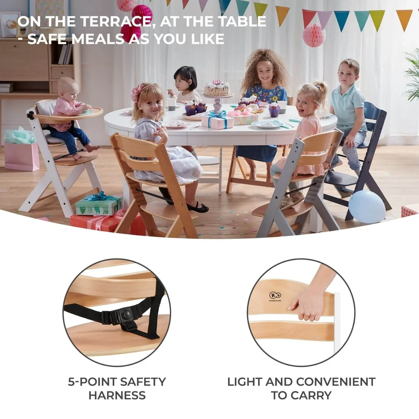 Kinderkraft Enock Wooden Highchair - Full Grey - Image 10