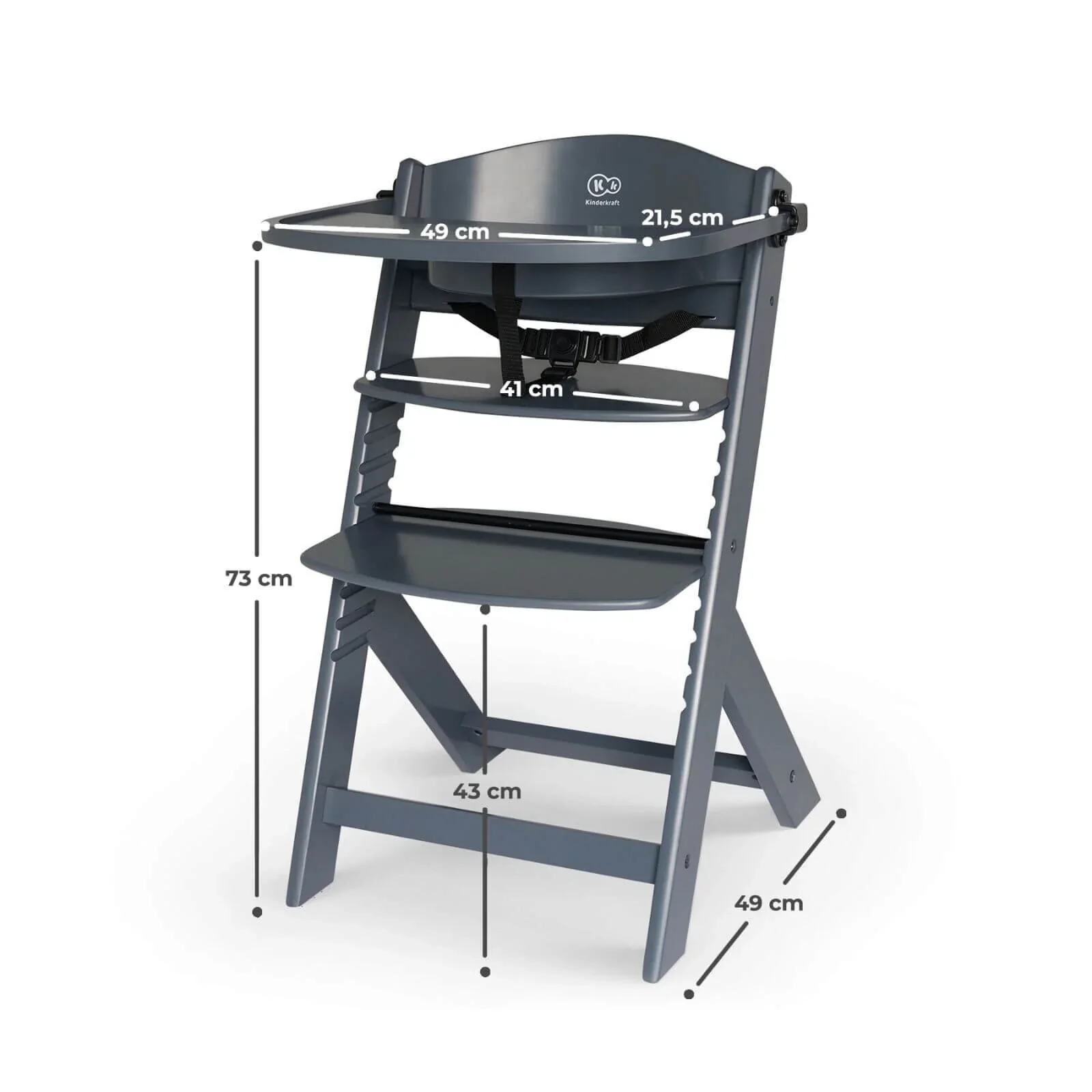 Kinderkraft Enock Wooden Highchair - Full Grey - Image 11