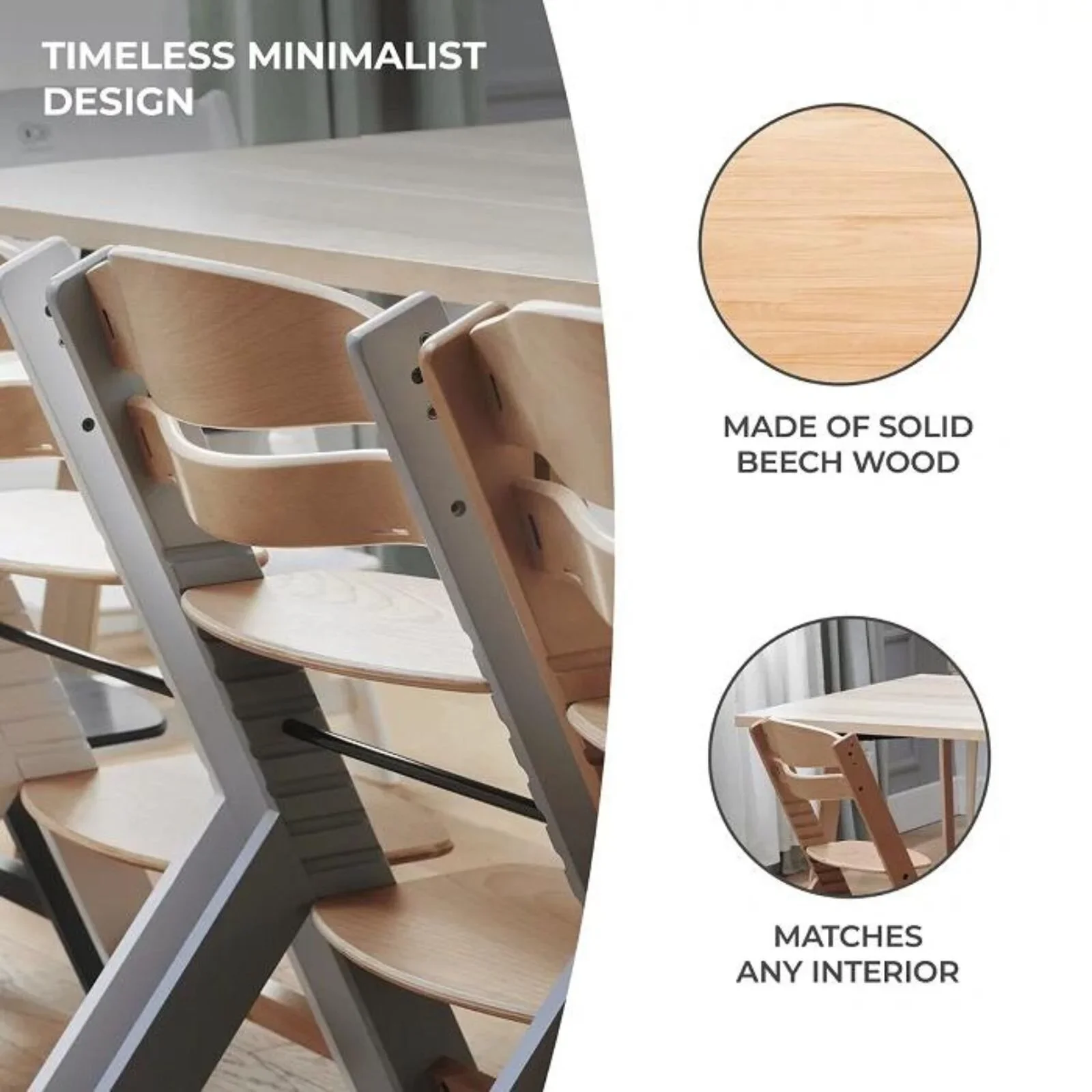 Kinderkraft Enock Wooden Highchair - Wooden Grey - Image 8