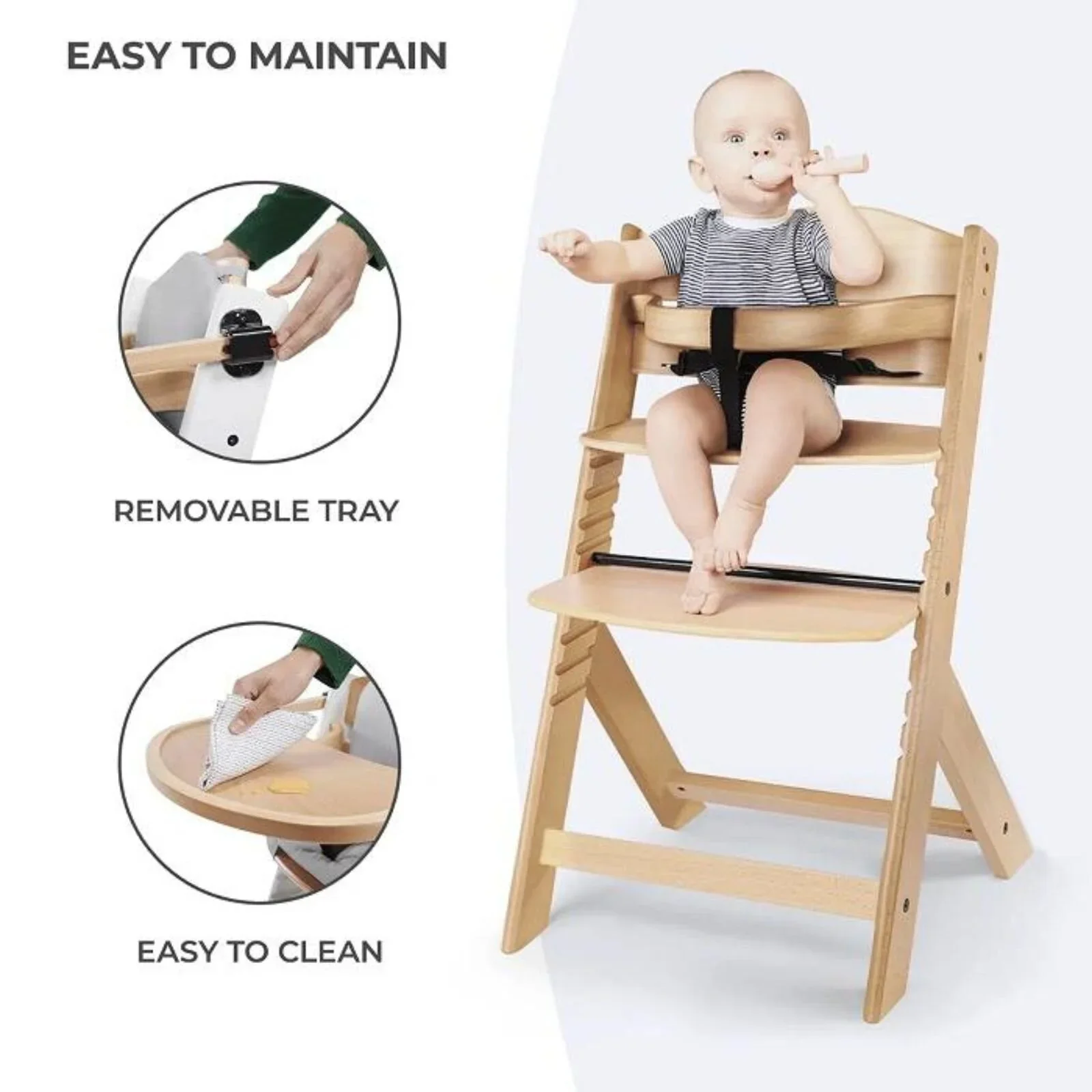 Kinderkraft Enock Wooden Highchair - Wooden White - Image 7