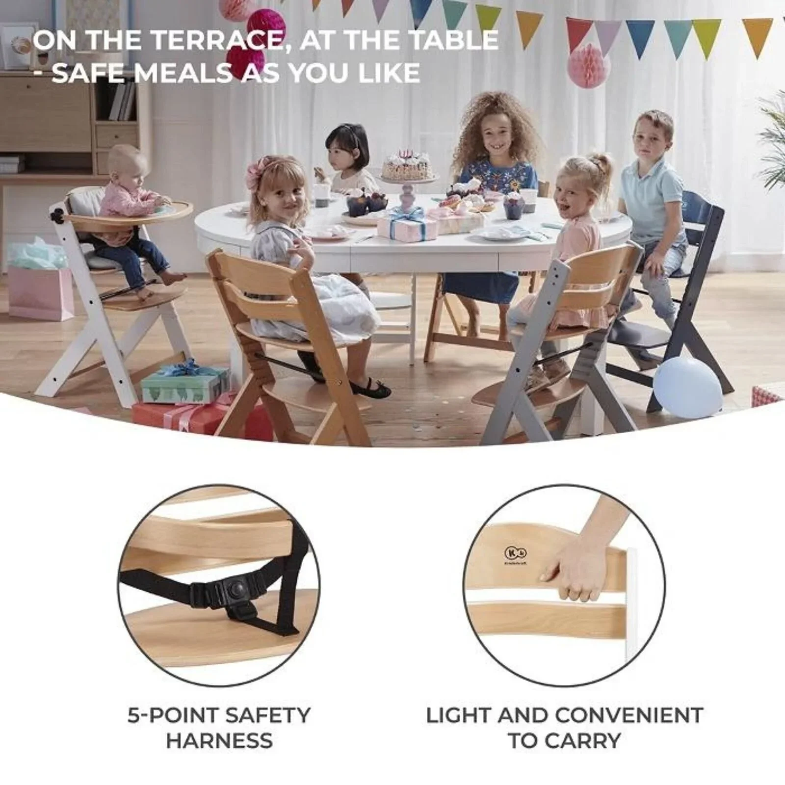 Kinderkraft Enock Wooden Highchair - Wooden White - Image 9
