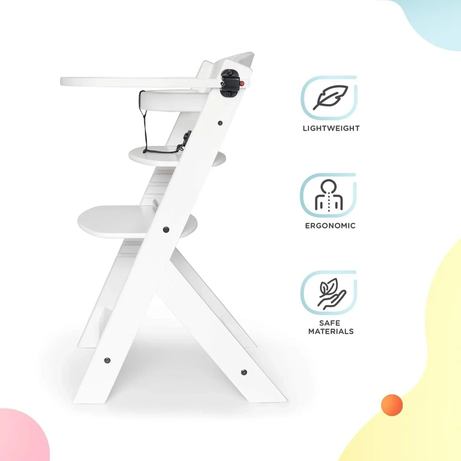 Kinderkraft Enock Wooden Highchair - White - Image 2