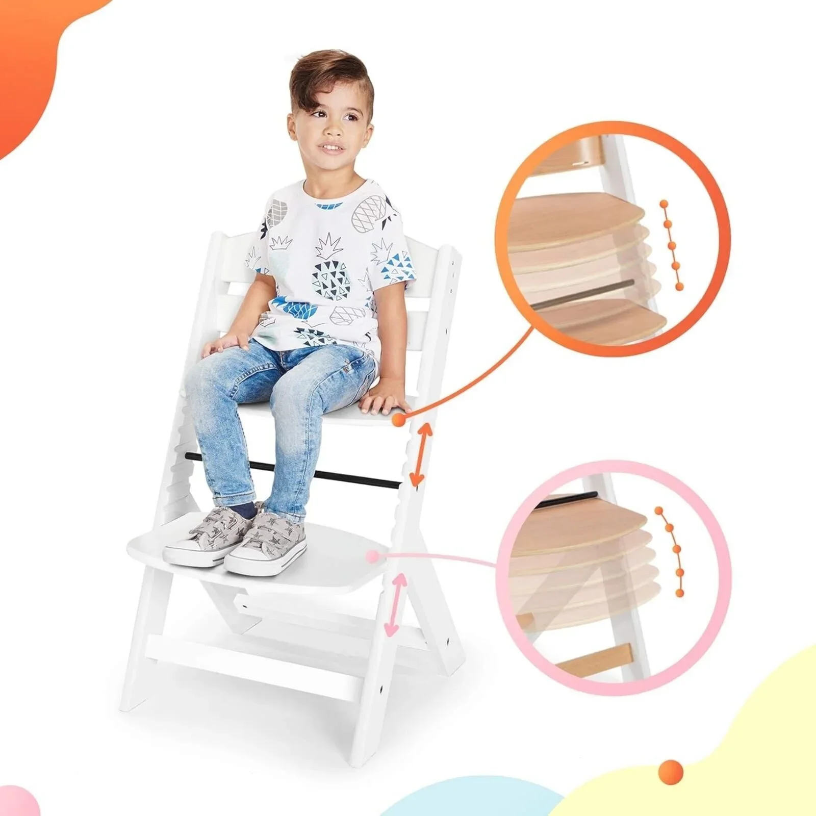 Kinderkraft Enock Wooden Highchair - White - Image 7