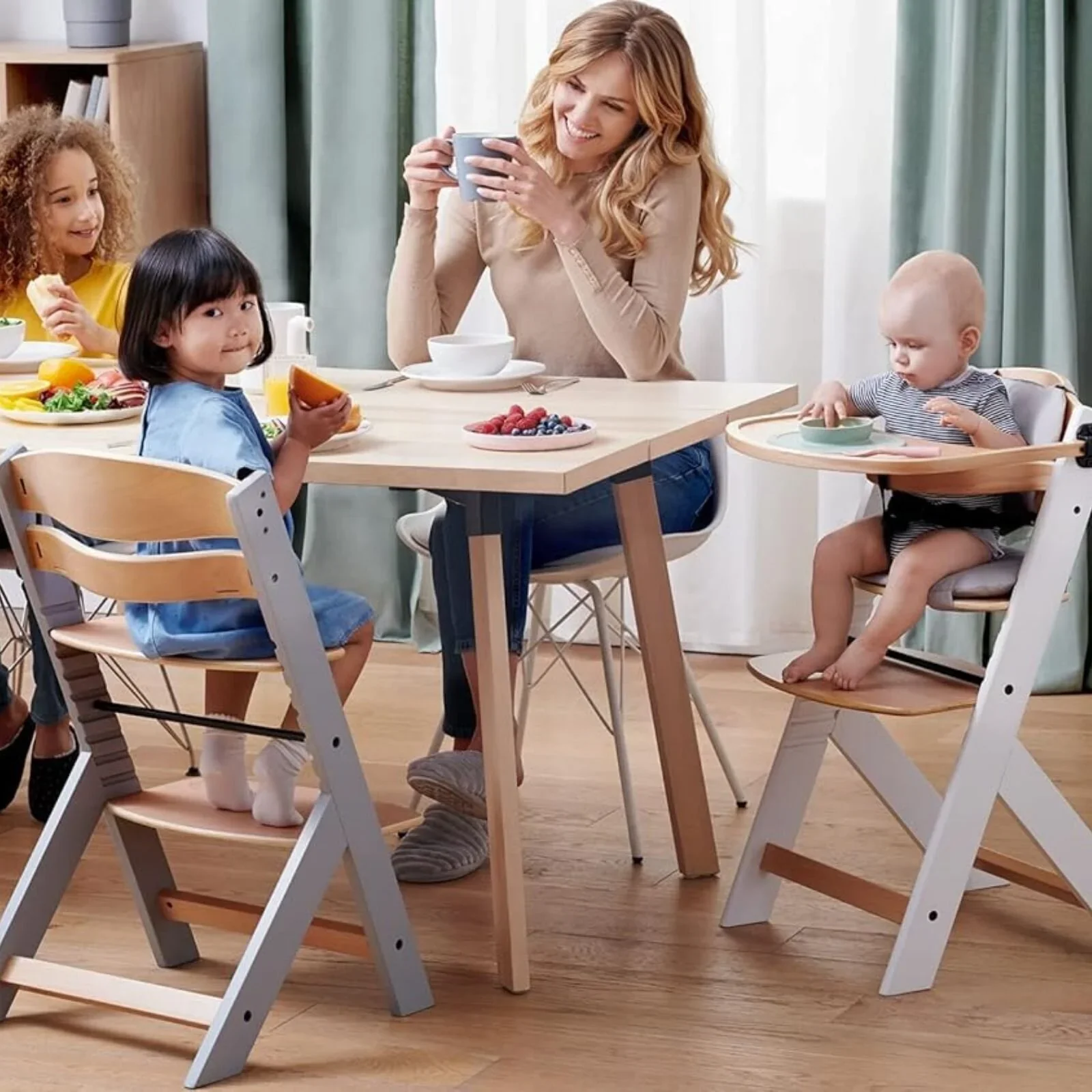 Kinderkraft Enock Wooden Highchair - White - Image 8
