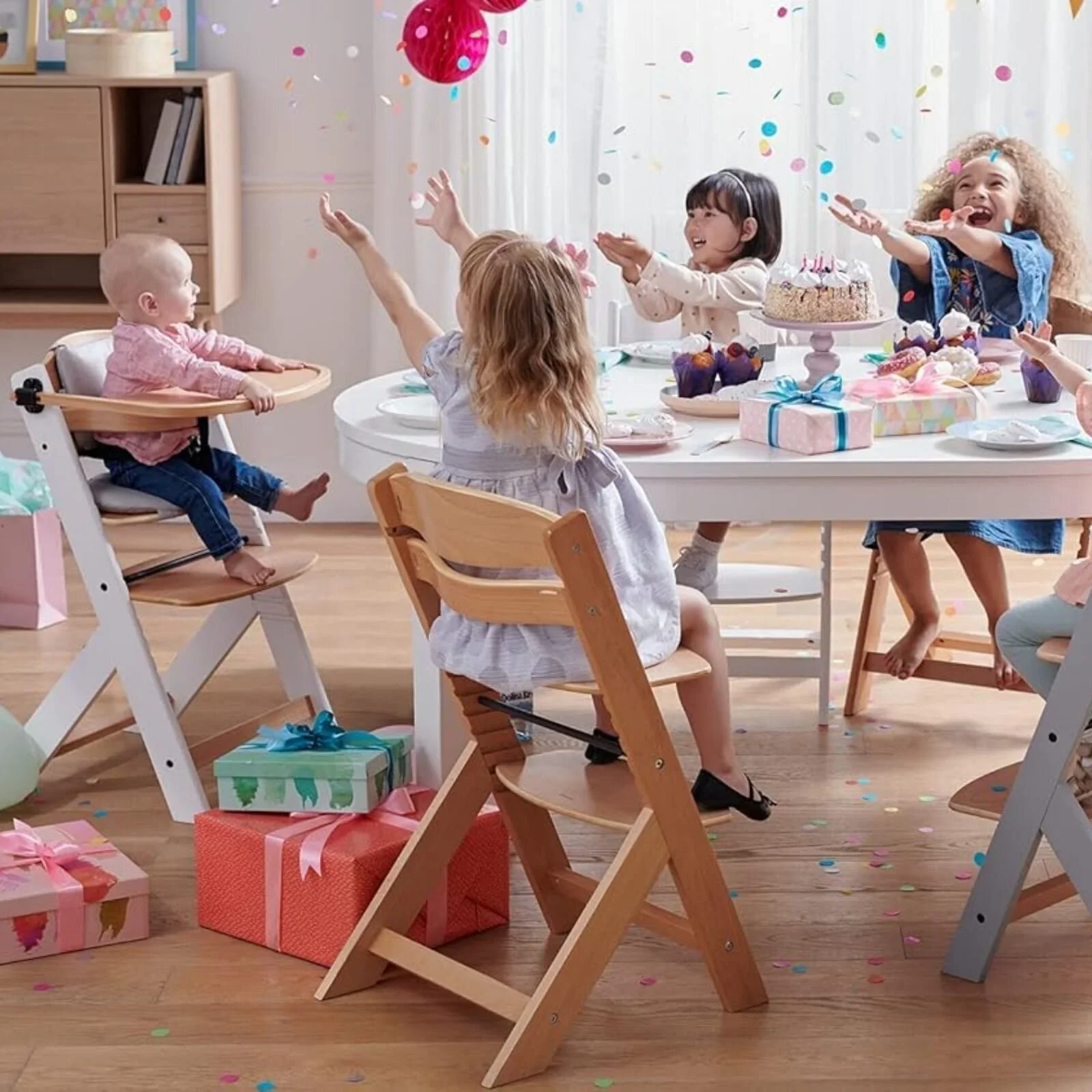 Kinderkraft Enock Wooden Highchair - White - Image 9