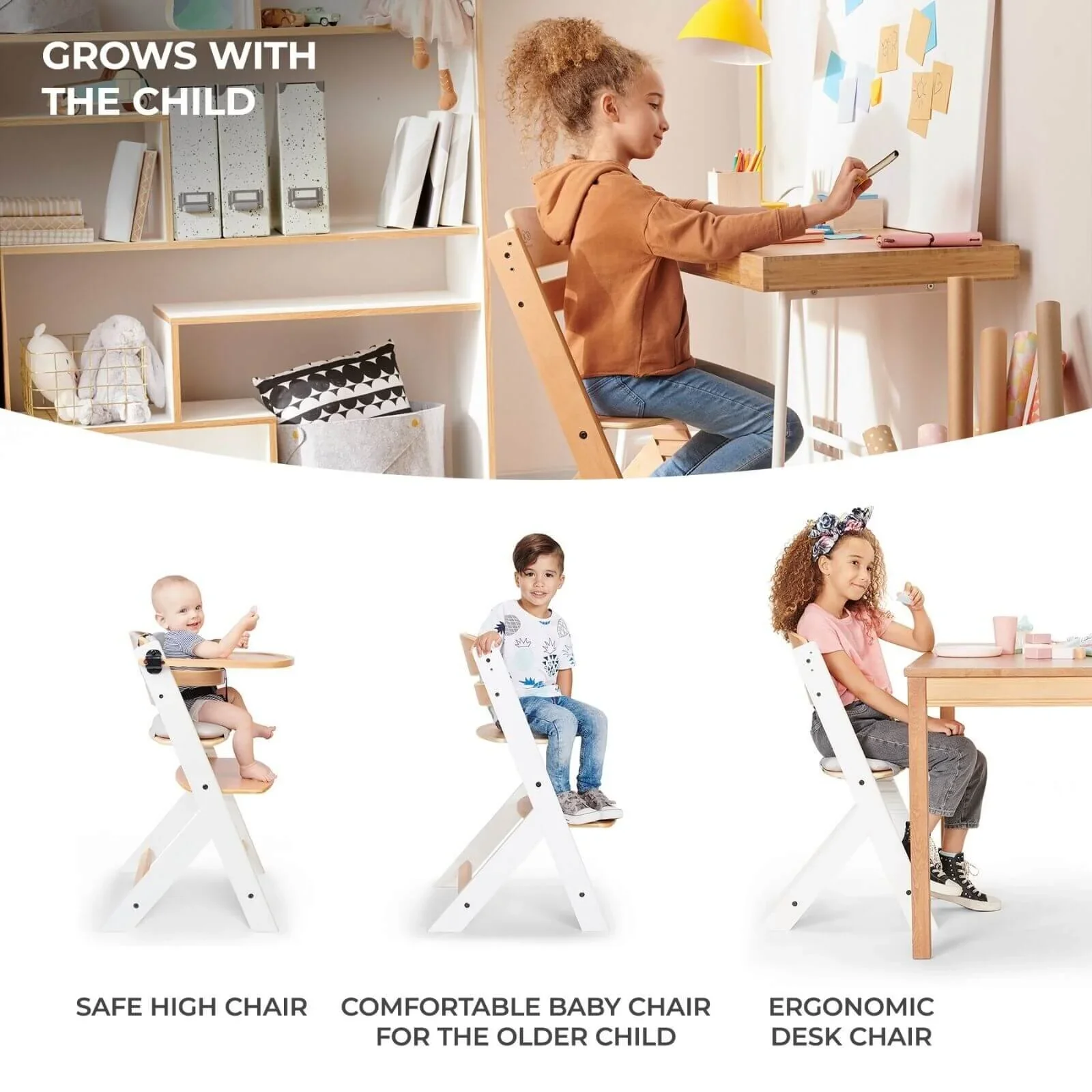 Kinderkraft Enock Wooden Highchair - Full Grey - Image 6