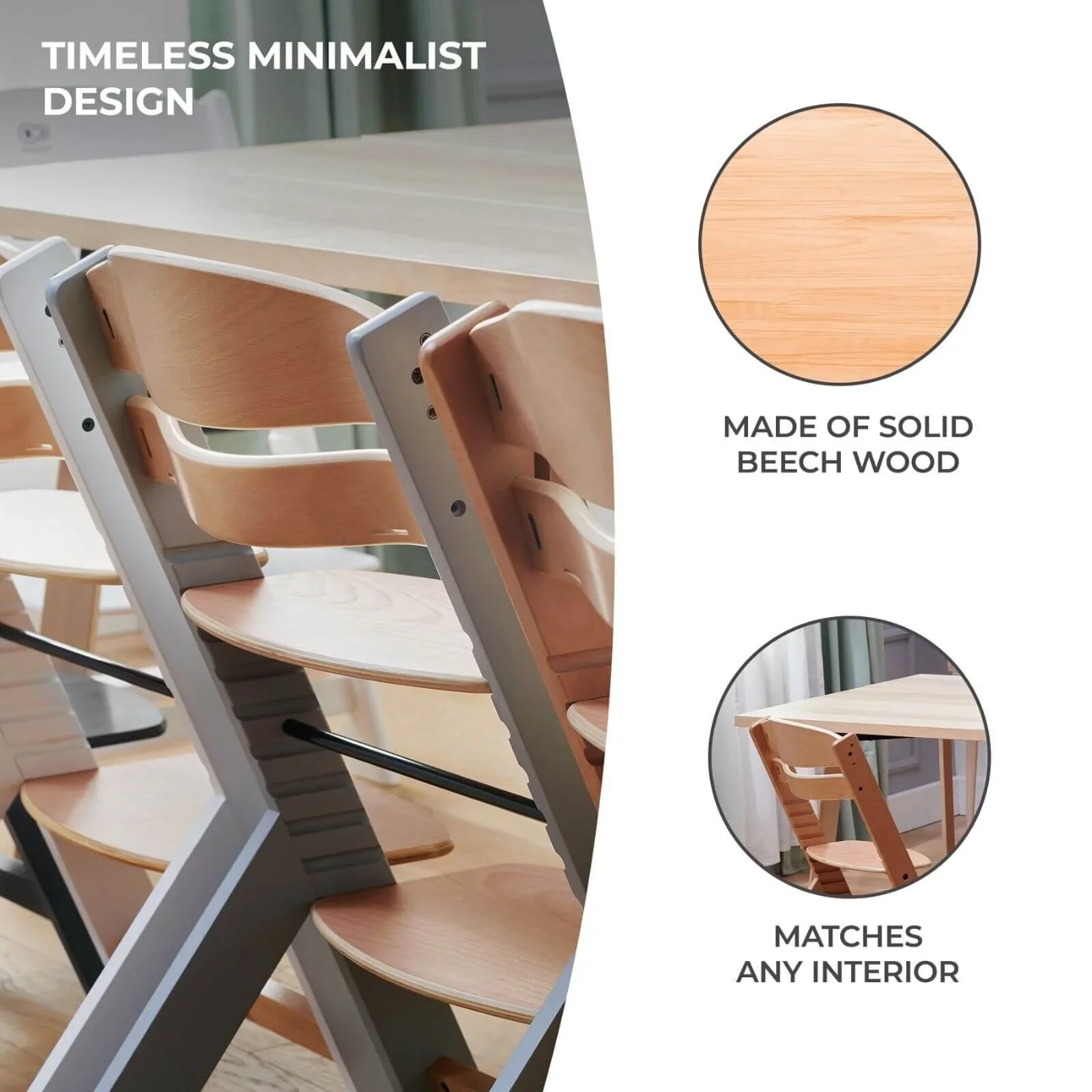 Kinderkraft Enock Wooden Highchair - Full Grey - Image 9