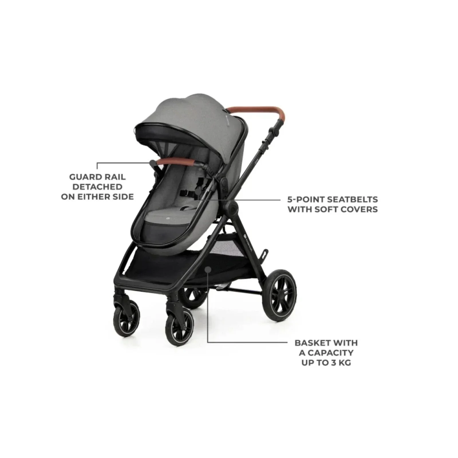 Kinderkraft Esme 3-in-1 Travel System with Mink Pro Car Seat - Moonlight Grey - Image 4