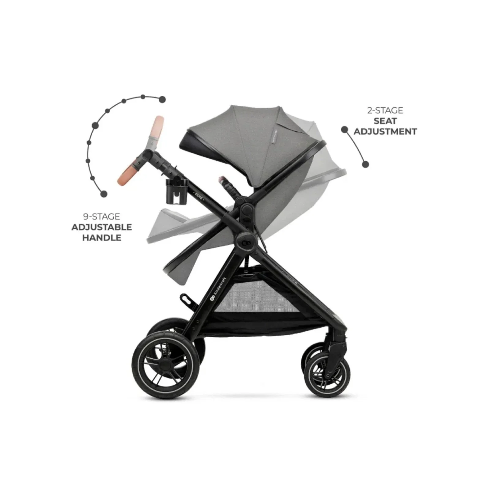 Kinderkraft Esme 3-in-1 Travel System with Mink Pro Car Seat - Moonlight Grey - Image 5