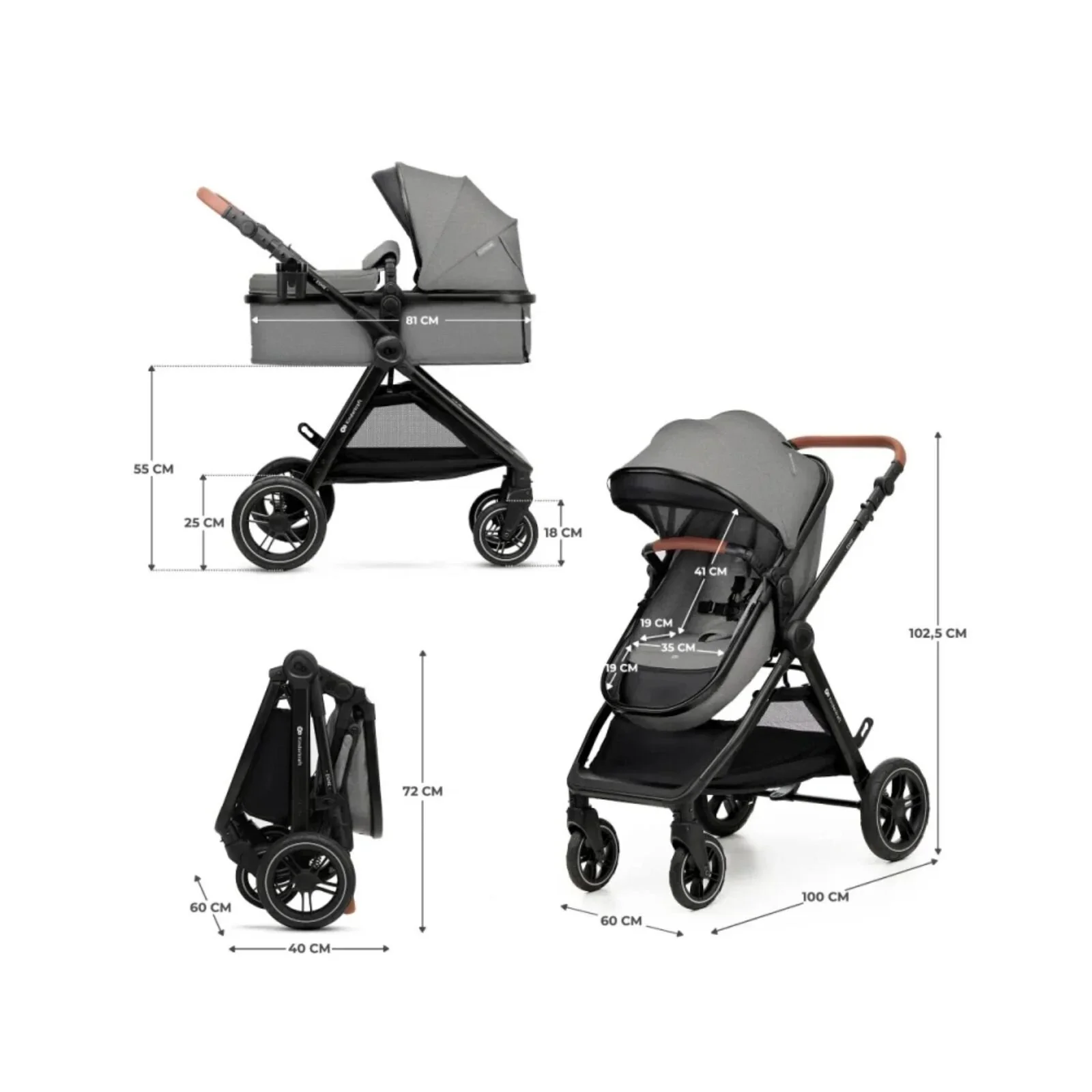 Kinderkraft Esme 3-in-1 Travel System with Mink Pro Car Seat - Moonlight Grey - Image 8