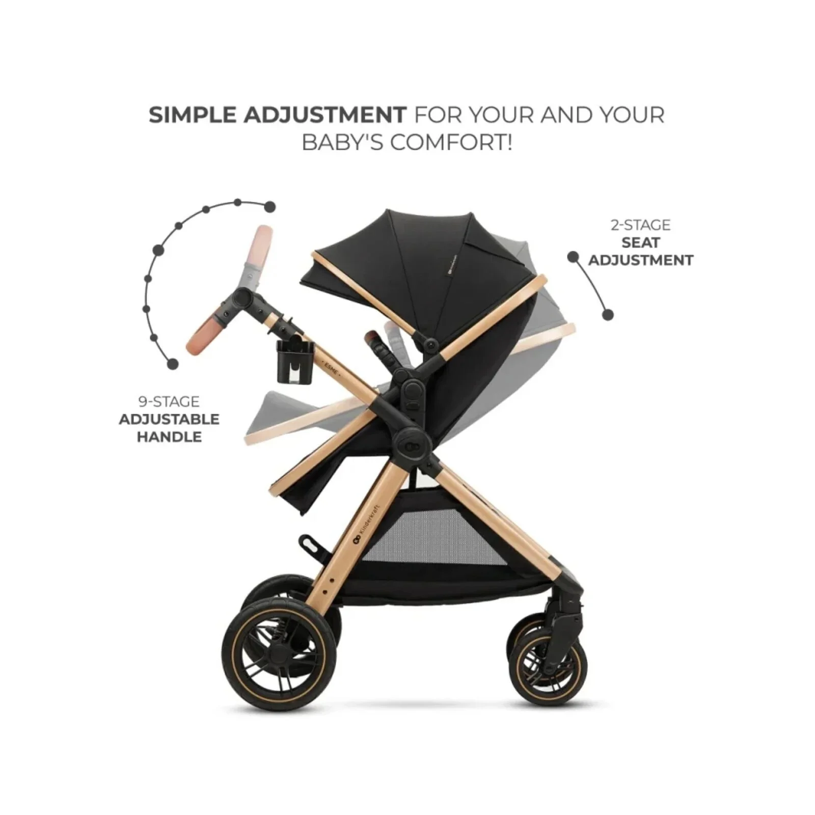 Kinderkraft Esme 3-in-1 Travel System with Mink Pro Car Seat - Pure Black - Image 10