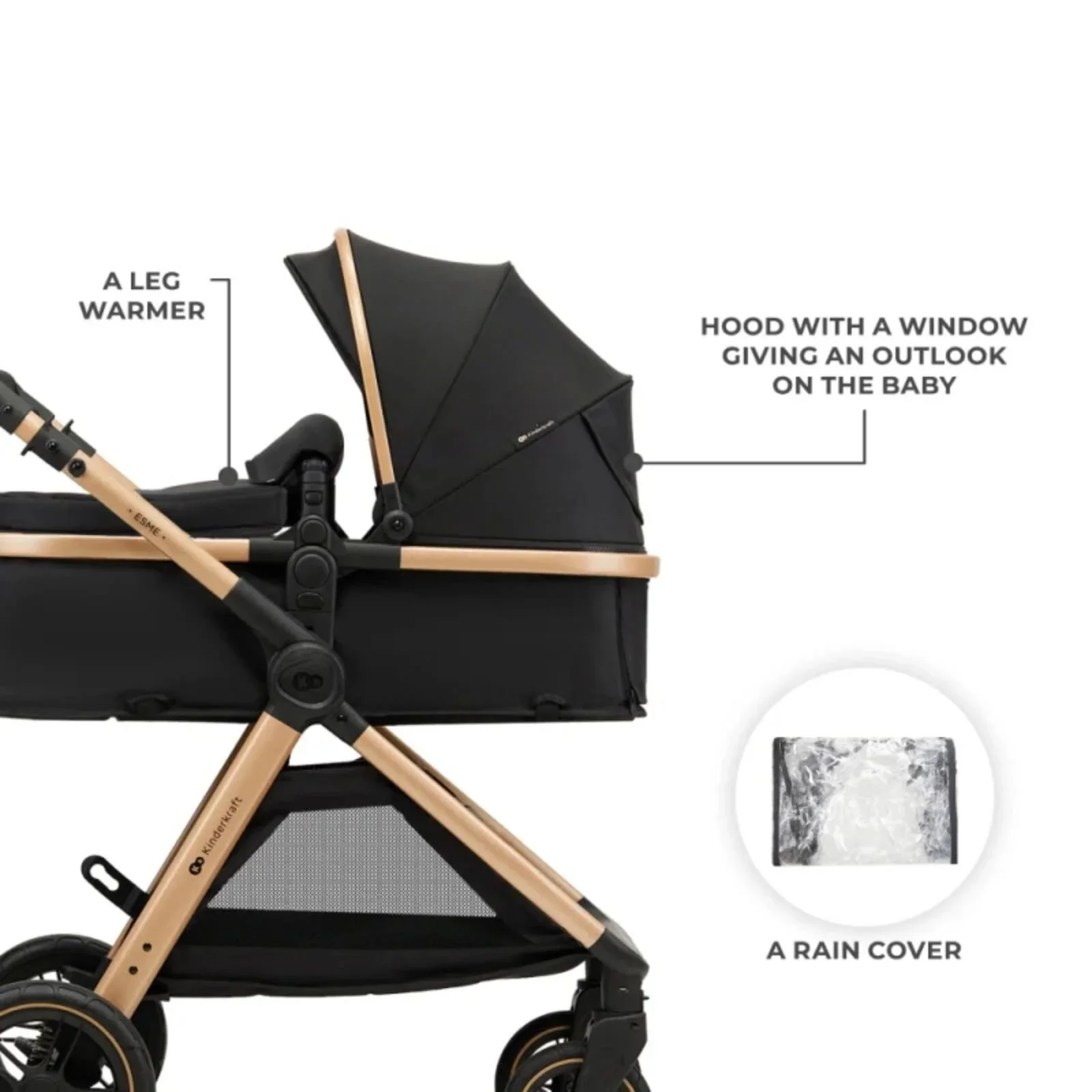 Kinderkraft Esme 3-in-1 Travel System with Mink Pro Car Seat - Pure Black - Image 11