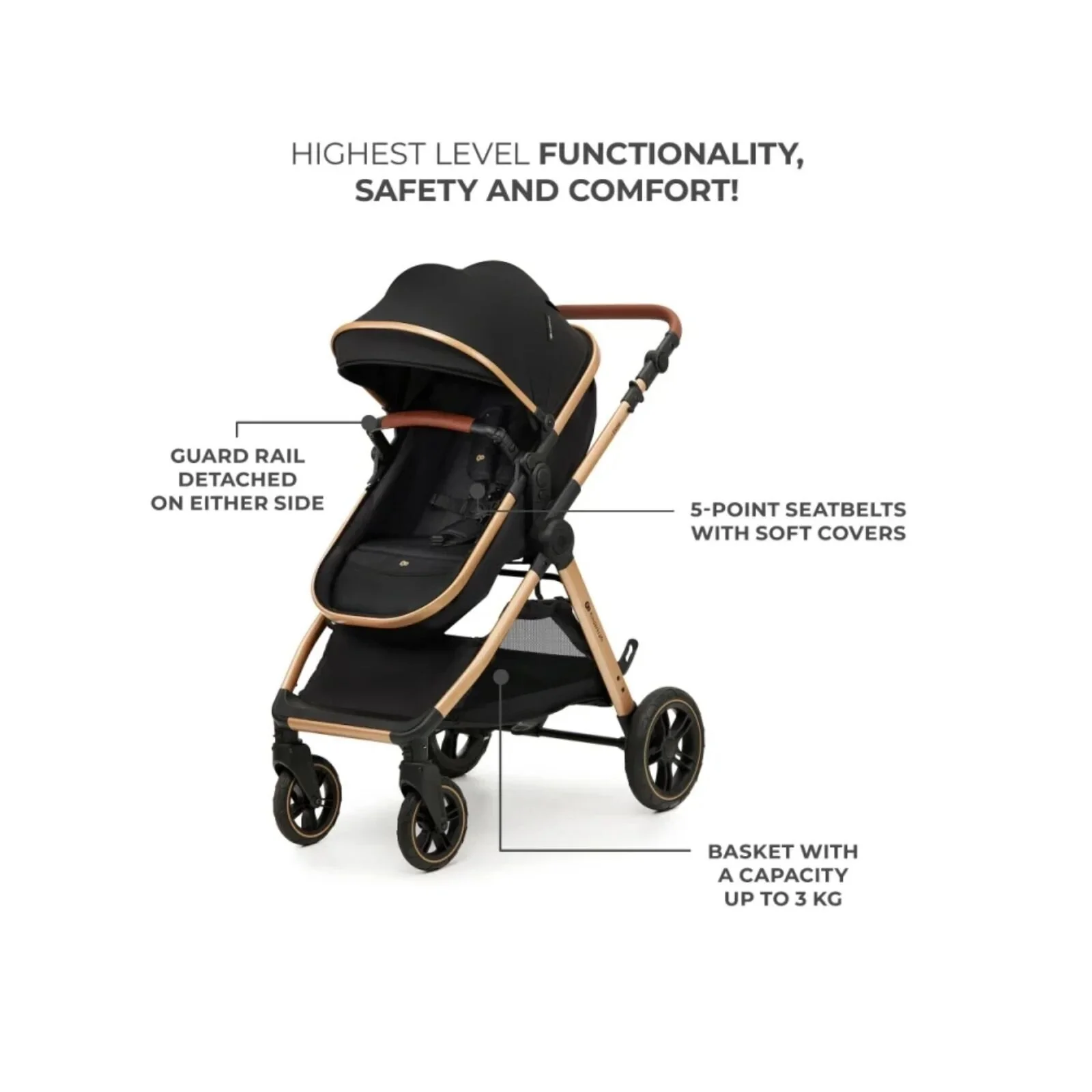 Kinderkraft Esme 3-in-1 Travel System with Mink Pro Car Seat - Pure Black - Image 13