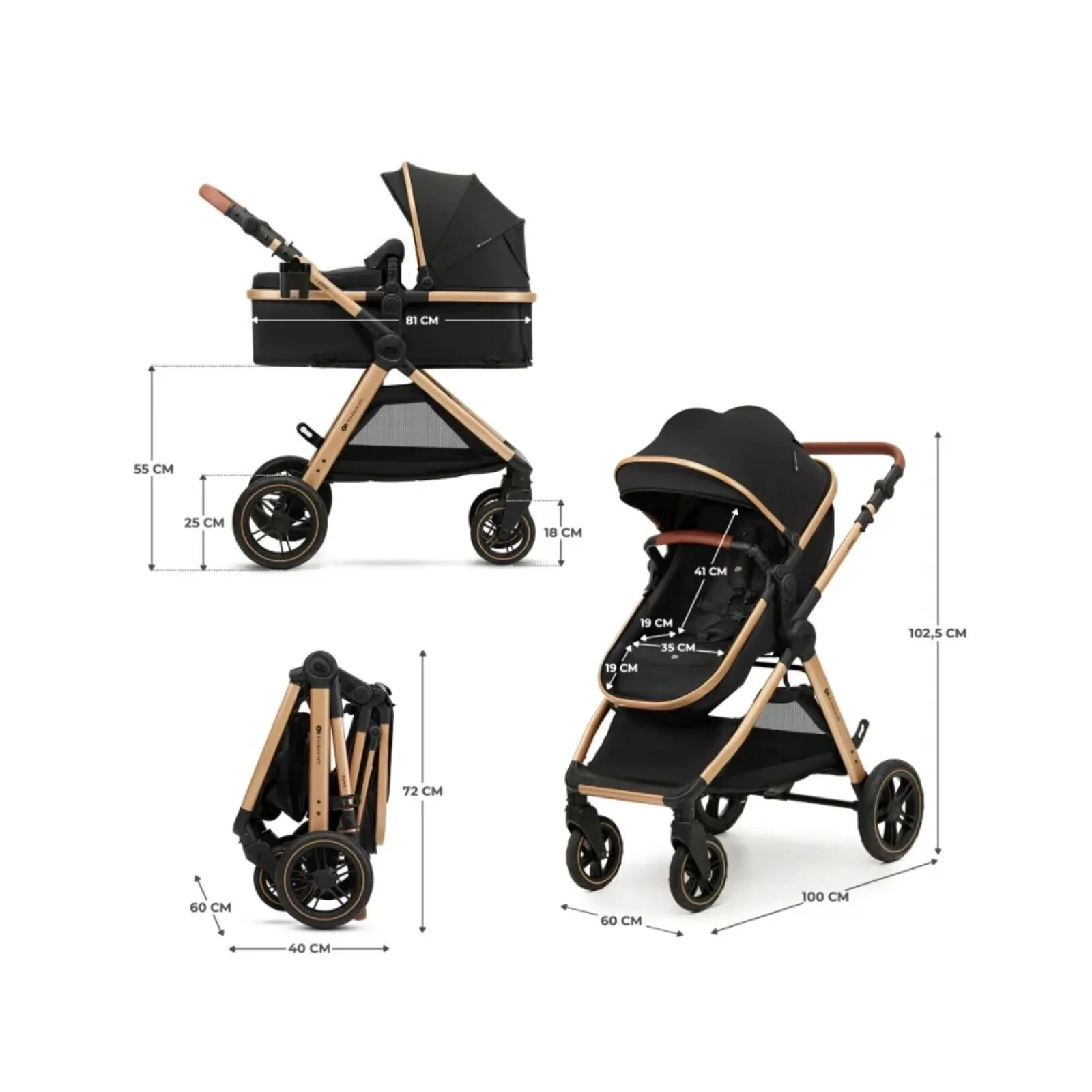 Kinderkraft Esme 3-in-1 Travel System with Mink Pro Car Seat - Pure Black - Image 14