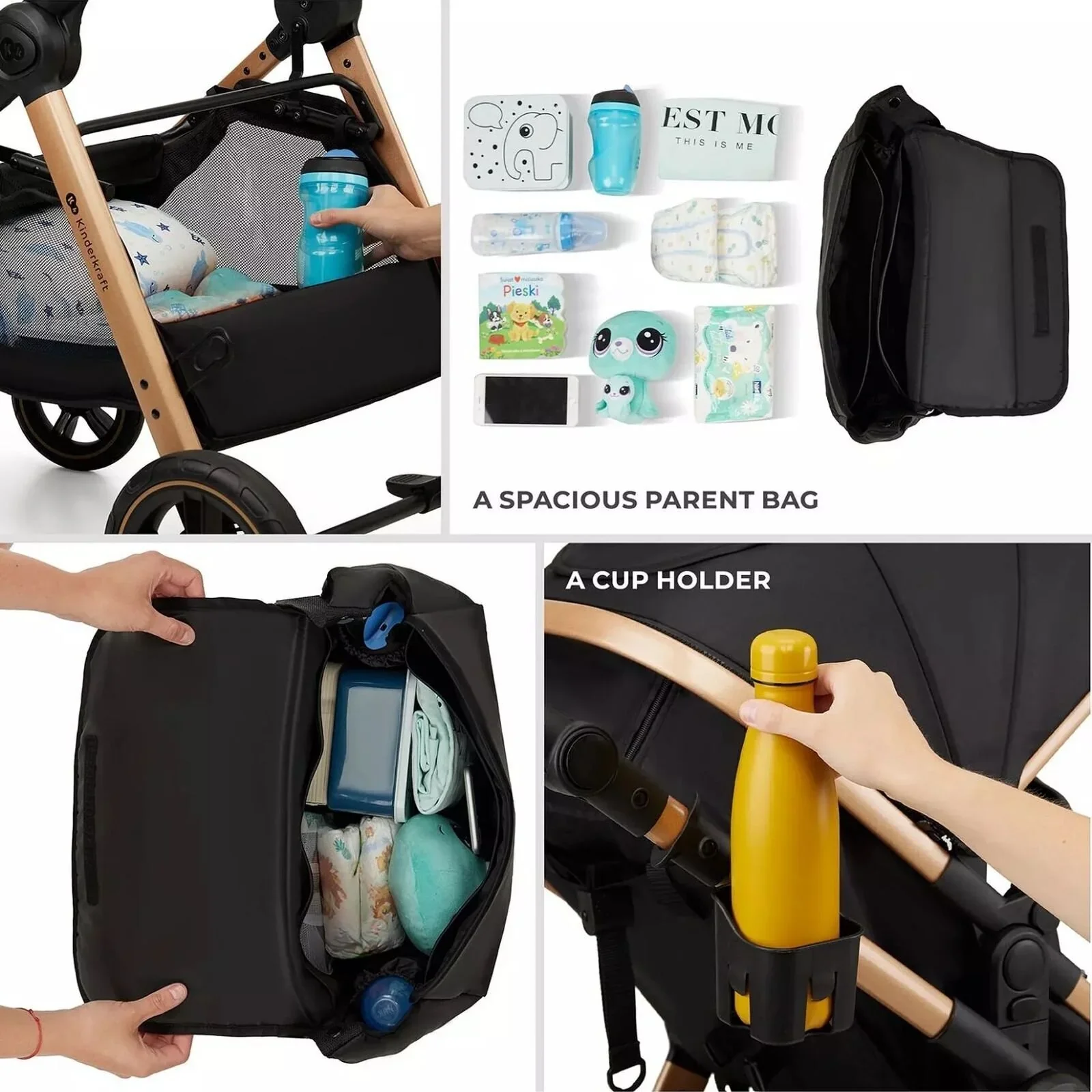Kinderkraft Esme 3-in-1 Travel System with Mink Pro Car Seat - Pure Black - Image 17