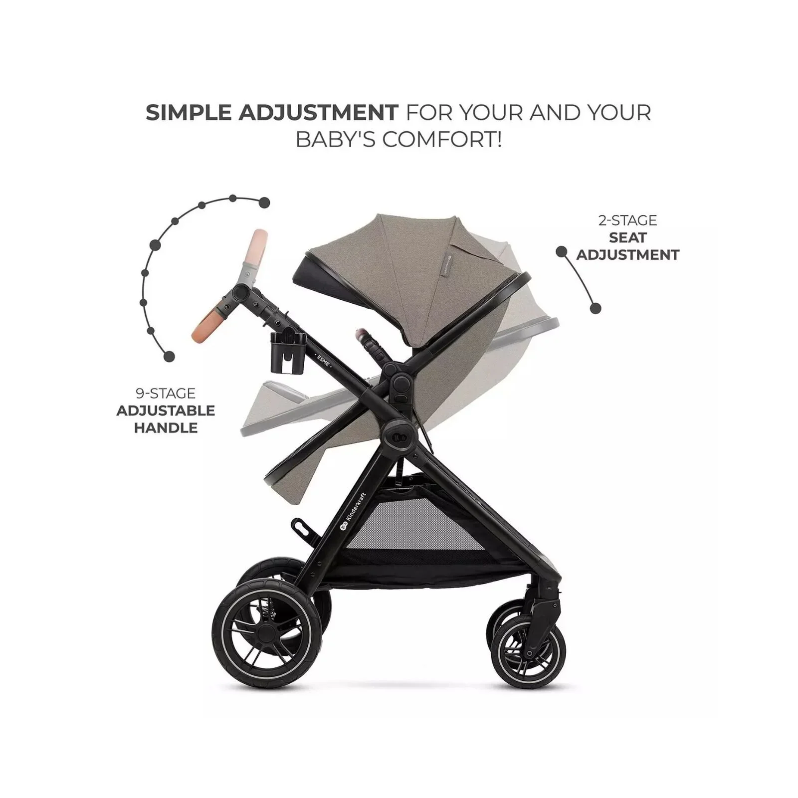 Kinderkraft Esme 3-in-1 Travel System with Mink Pro Car Seat - Sand Beige - Image 4