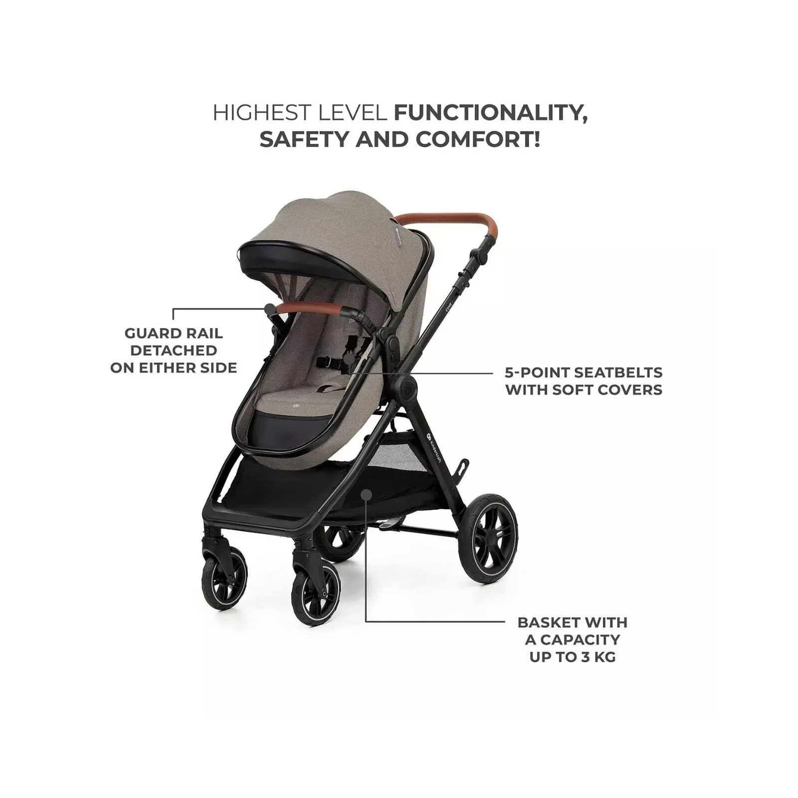 Kinderkraft Esme 3-in-1 Travel System with Mink Pro Car Seat - Sand Beige - Image 5