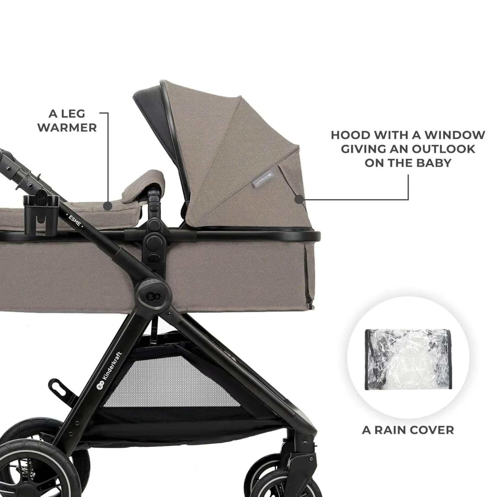 Kinderkraft Esme 3-in-1 Travel System with Mink Pro Car Seat - Sand Beige - Image 6