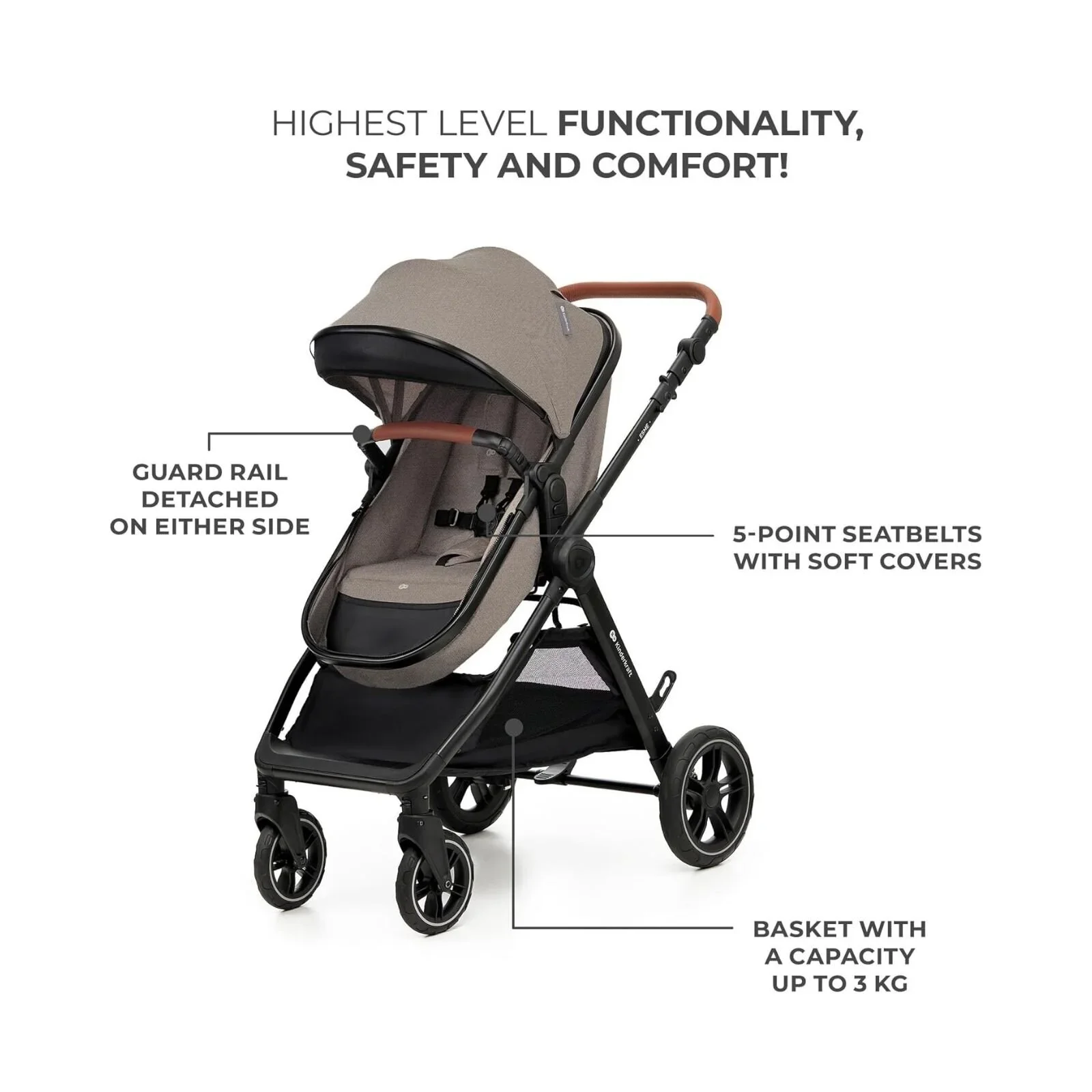 Kinderkraft Esme 3-in-1 Travel System with Mink Pro Car Seat - Sand Beige - Image 8