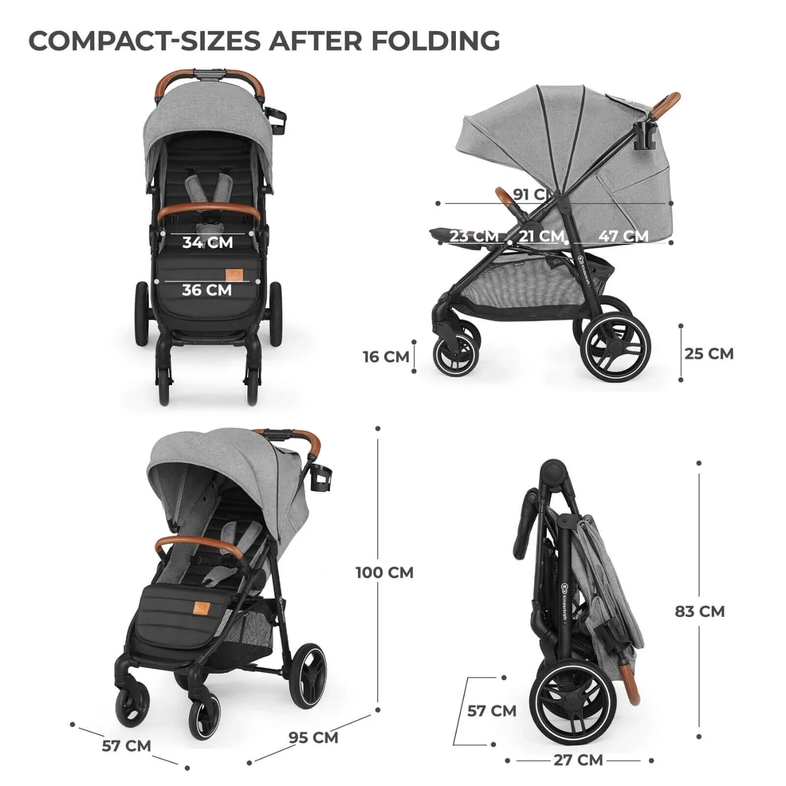 Kinderkraft Grande Plus Baby Stroller - Grey - Image 10