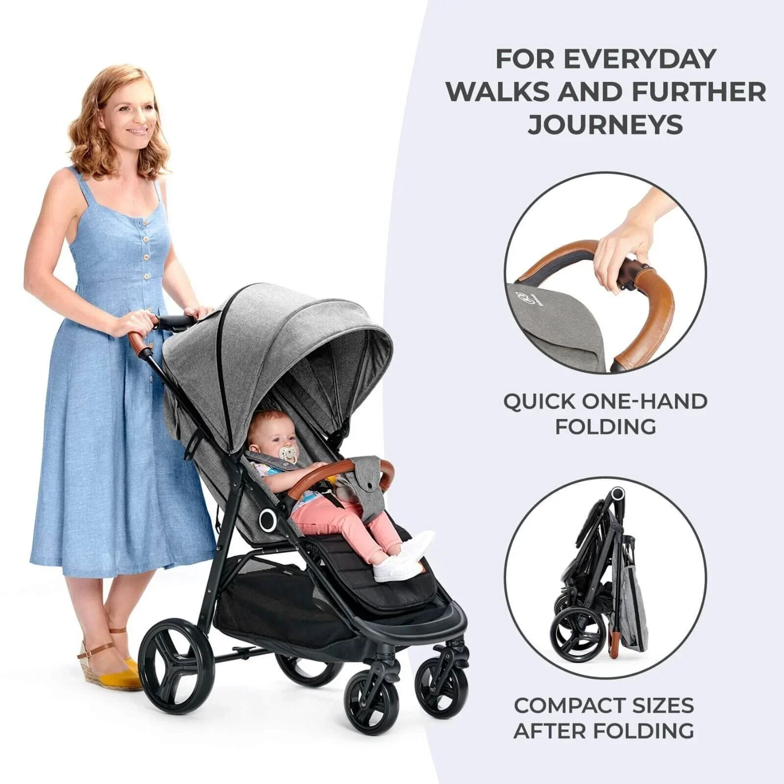 Kinderkraft Grande Plus Baby Stroller - Grey - Image 6