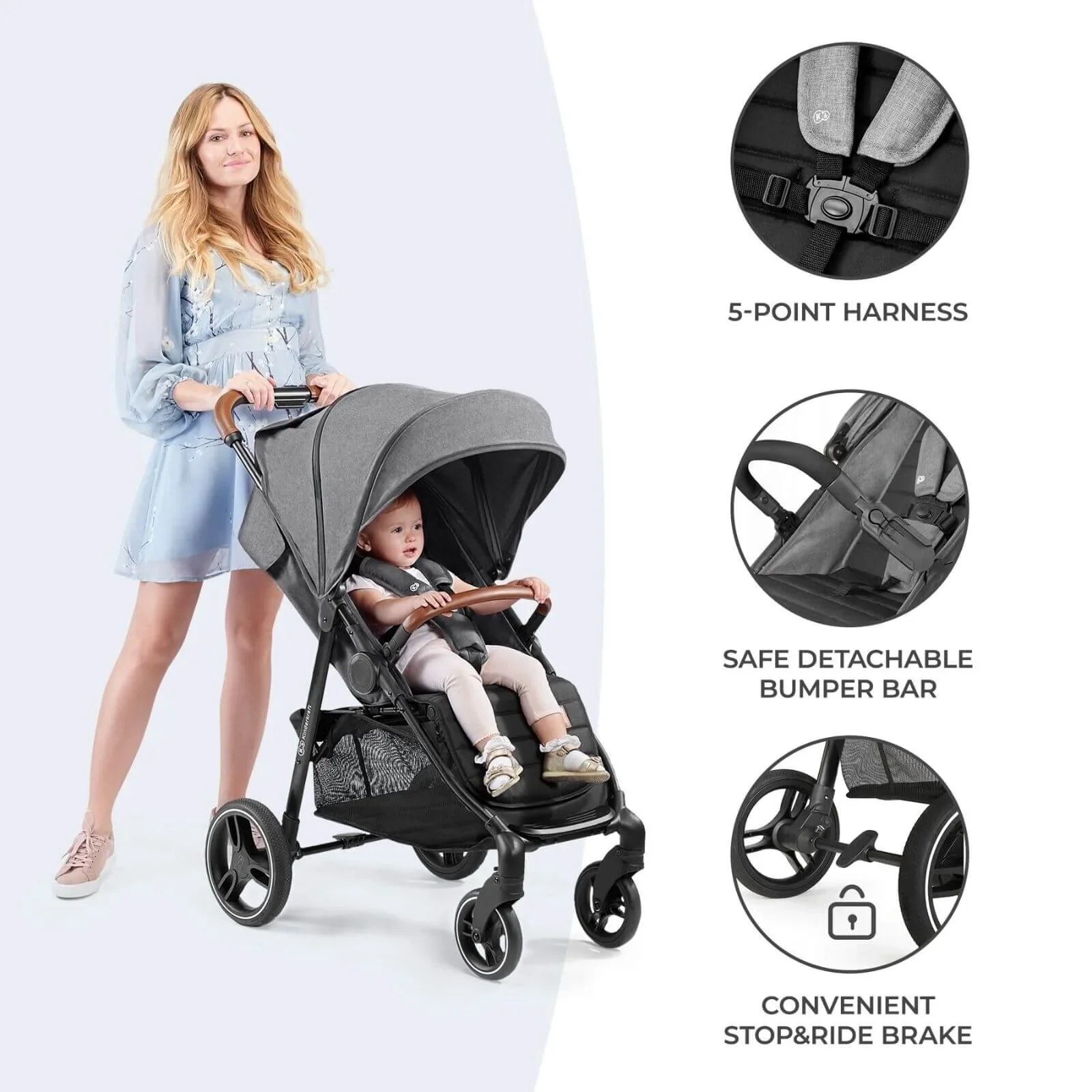 Kinderkraft Grande Plus Baby Stroller - Grey - Image 9