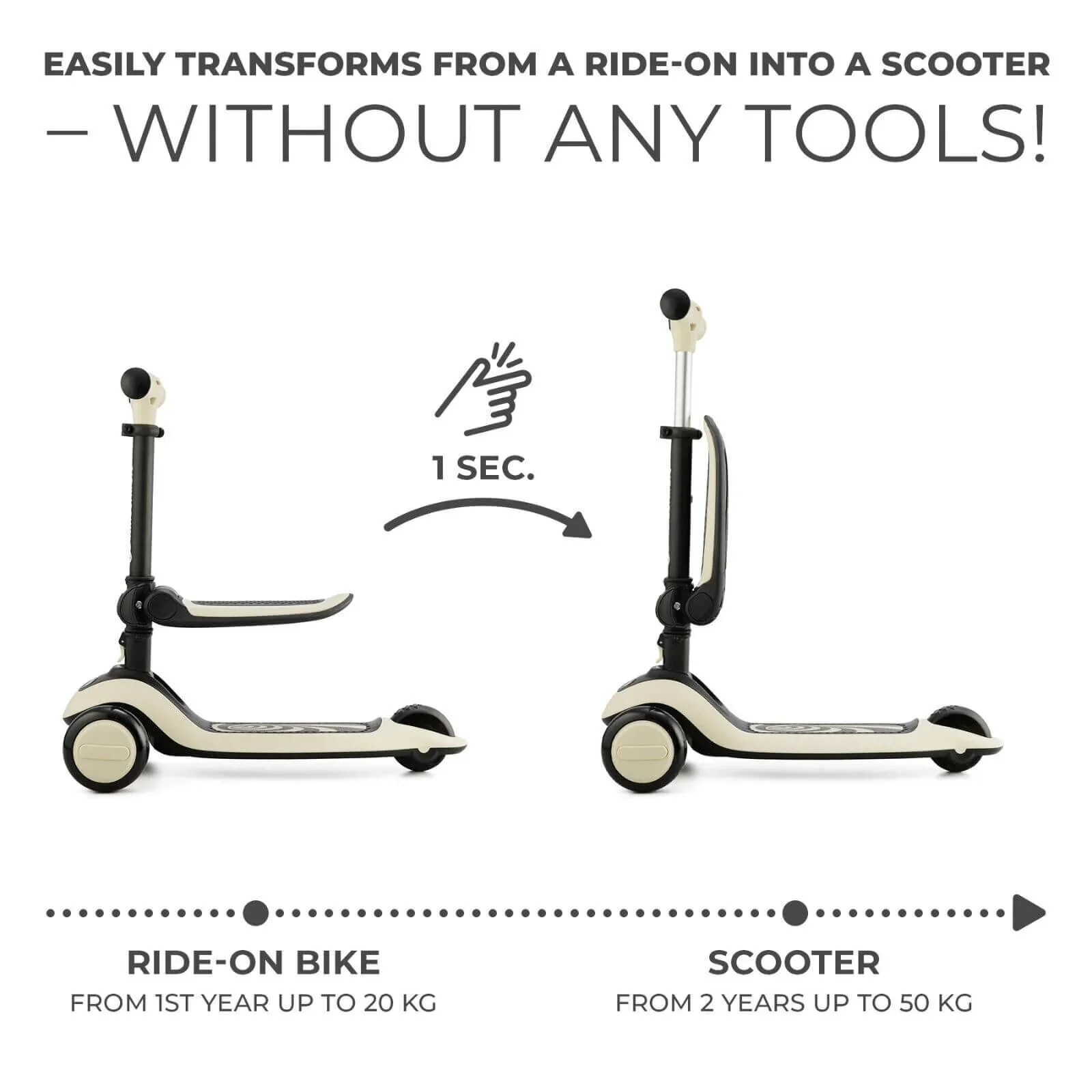 Kinderkraft Halley 2-in-1 Scooter - White - Image 5