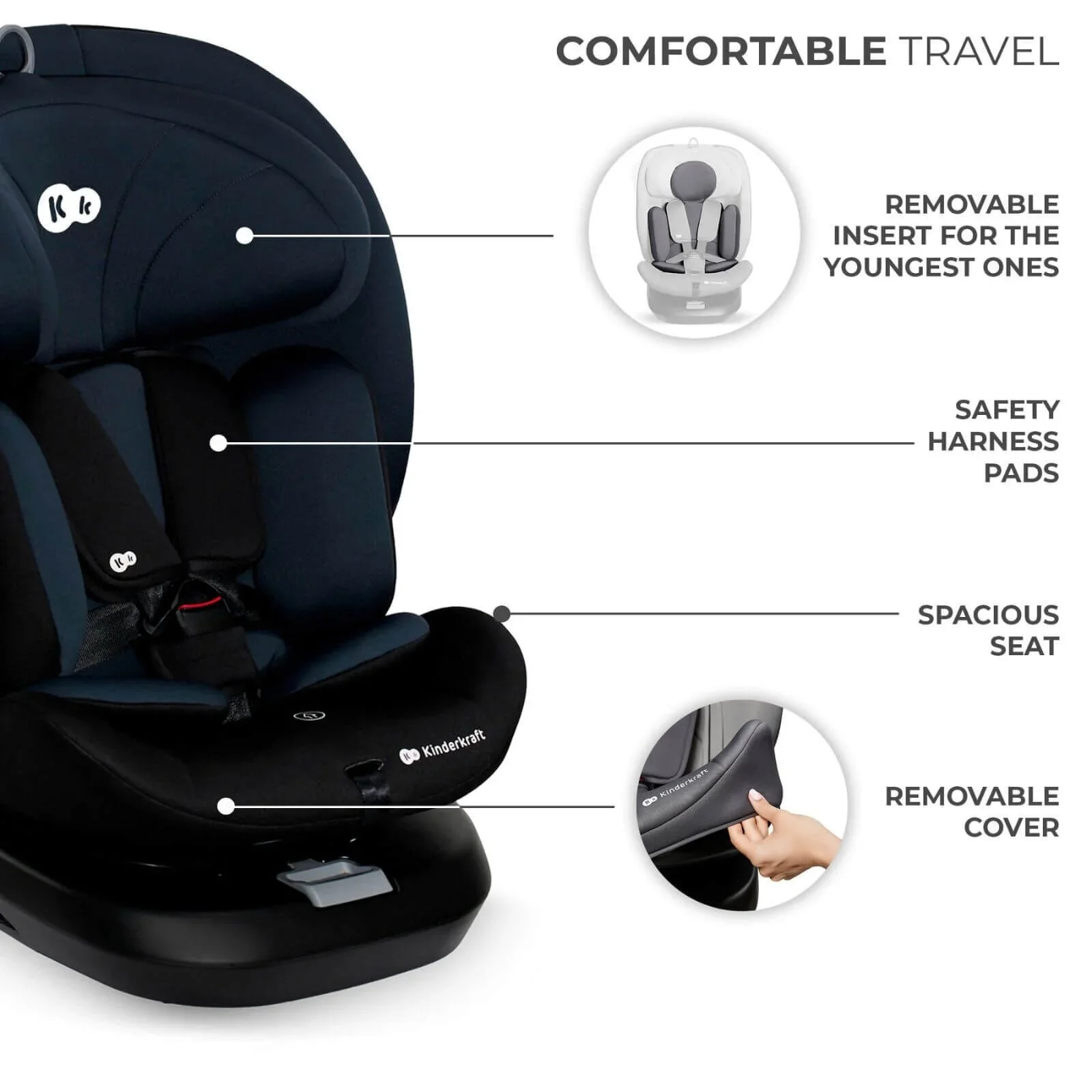 Kinderkraft i-Grow i-Size Car Seat (Birth to 12 Years) - Black - Image 6