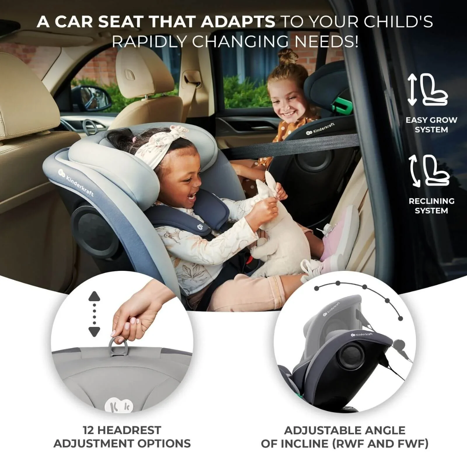 Kinderkraft i-Grow i-Size Car Seat (Birth to 12 Years) - Black - Image 9