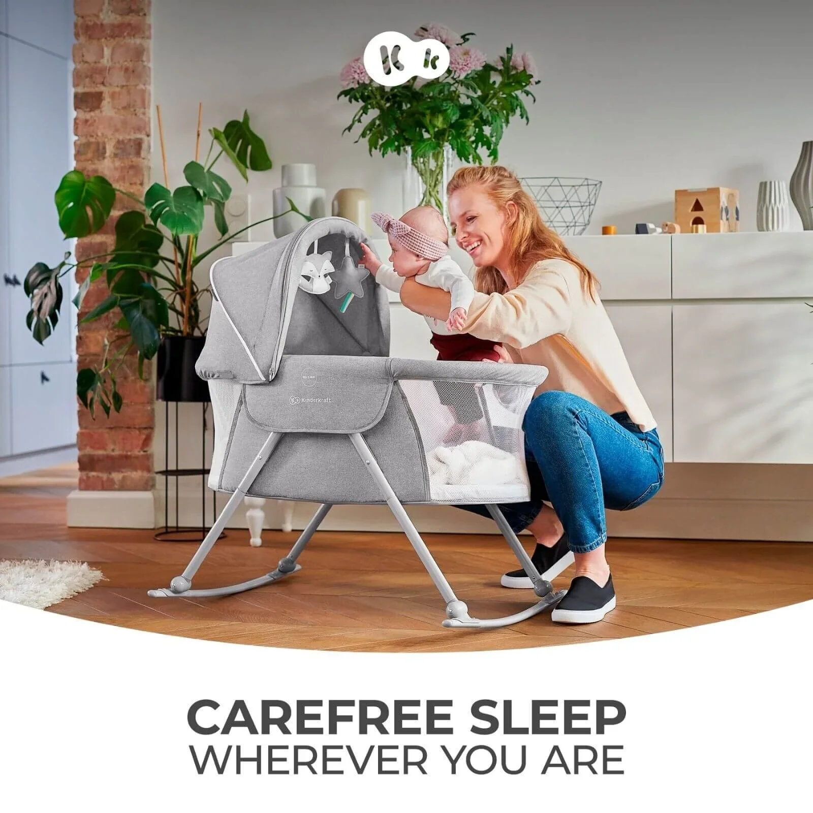 Kinderkraft Lovi 3-in-1 Baby Crib - Grey - Image 3