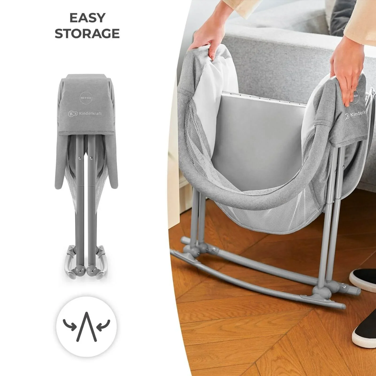 Kinderkraft Lovi 3-in-1 Baby Crib - Grey - Image 5