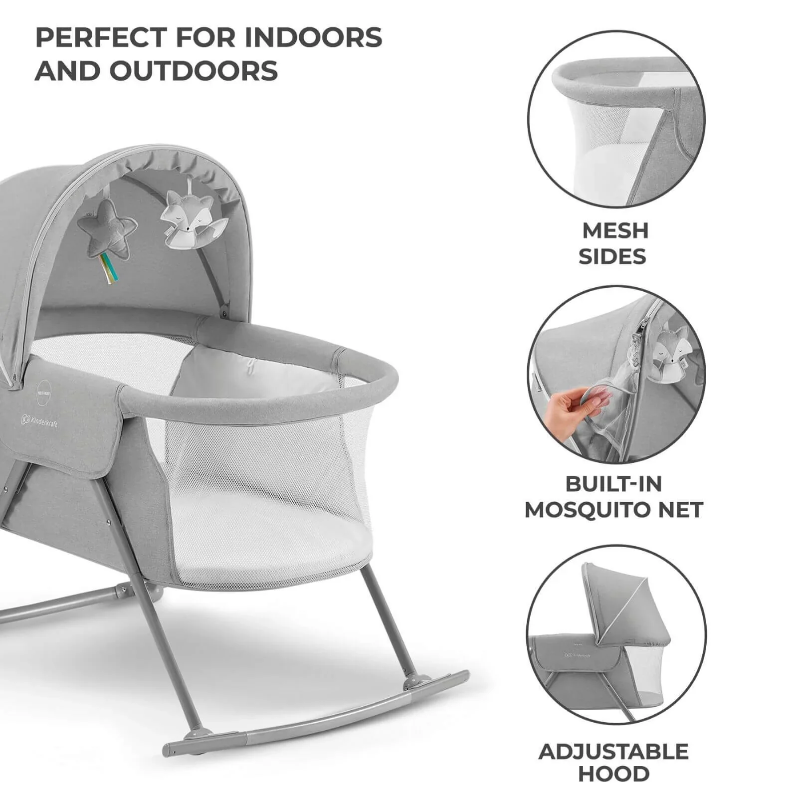 Kinderkraft Lovi 3-in-1 Baby Crib - Grey - Image 7