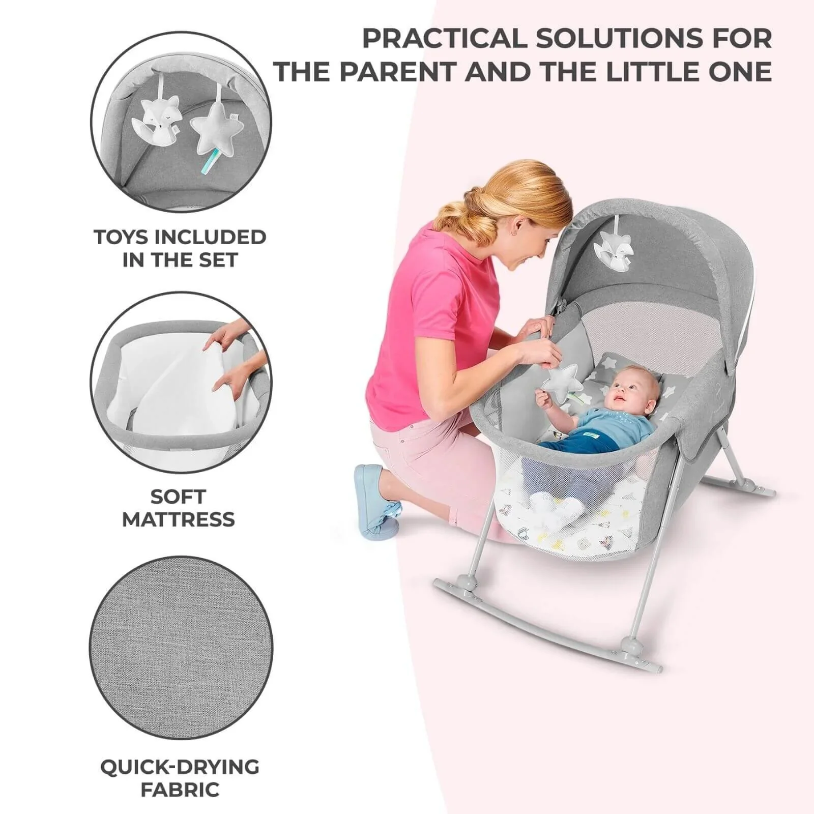 Kinderkraft Lovi 3-in-1 Baby Crib - Grey - Image 8