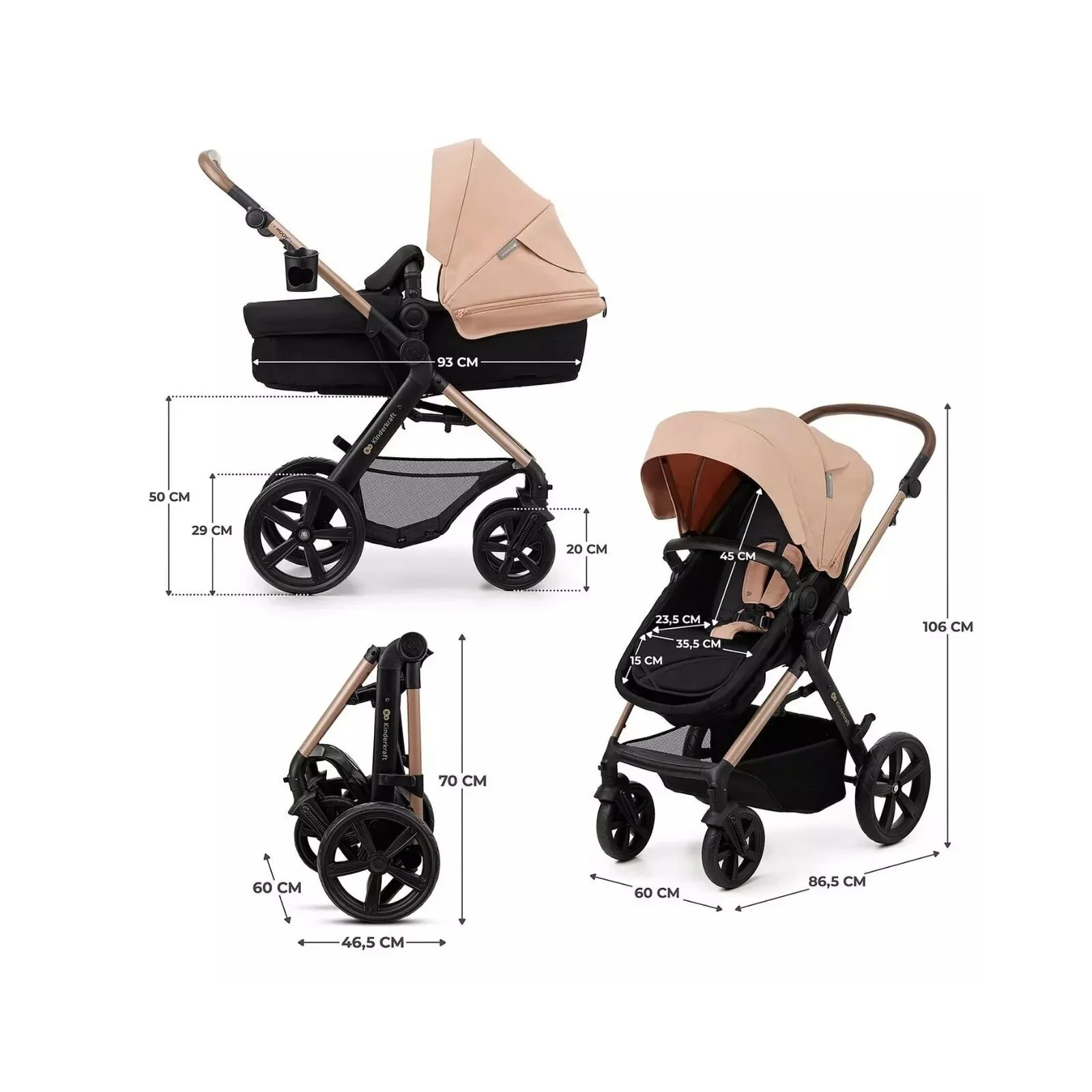 Kinderkraft Moov 2 3-in-1 Travel System - Beige - Image 6