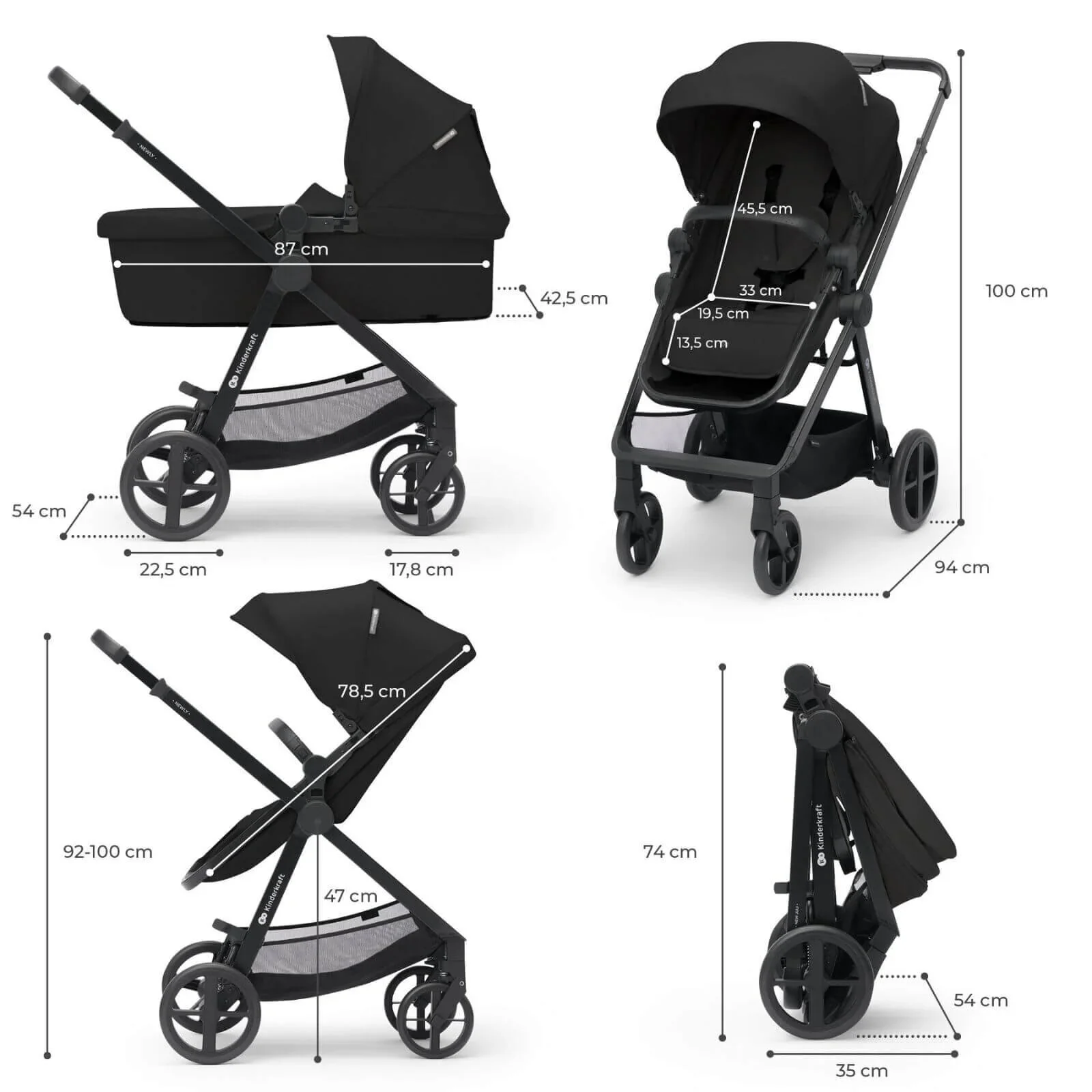Kinderkraft Newly Mink Pro 4-in-1 Travel System - Classic Black - Image 15