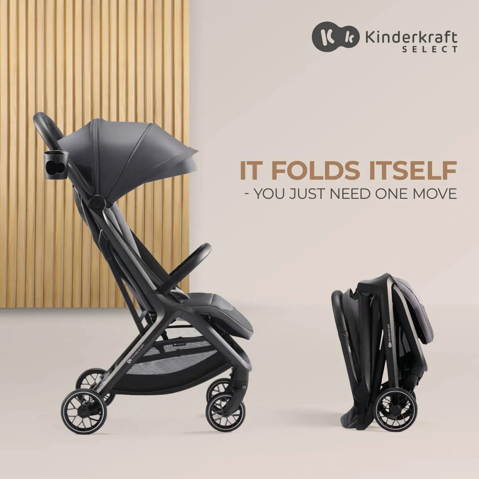 Kinderkraft Nubi 2 Auto-Folding Pushchair - Cloudy Grey - Image 6