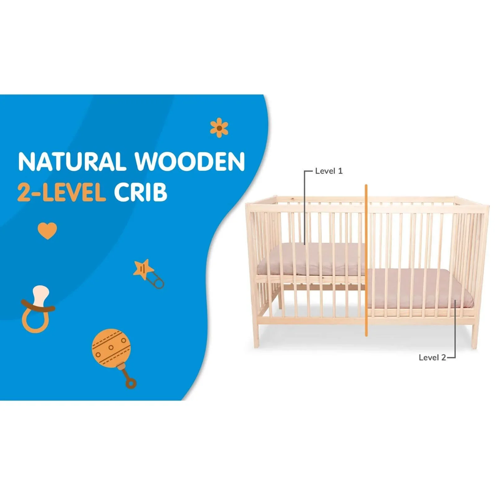 Kukka Natural Wood 2-Level Cot 70x140 - Image 12