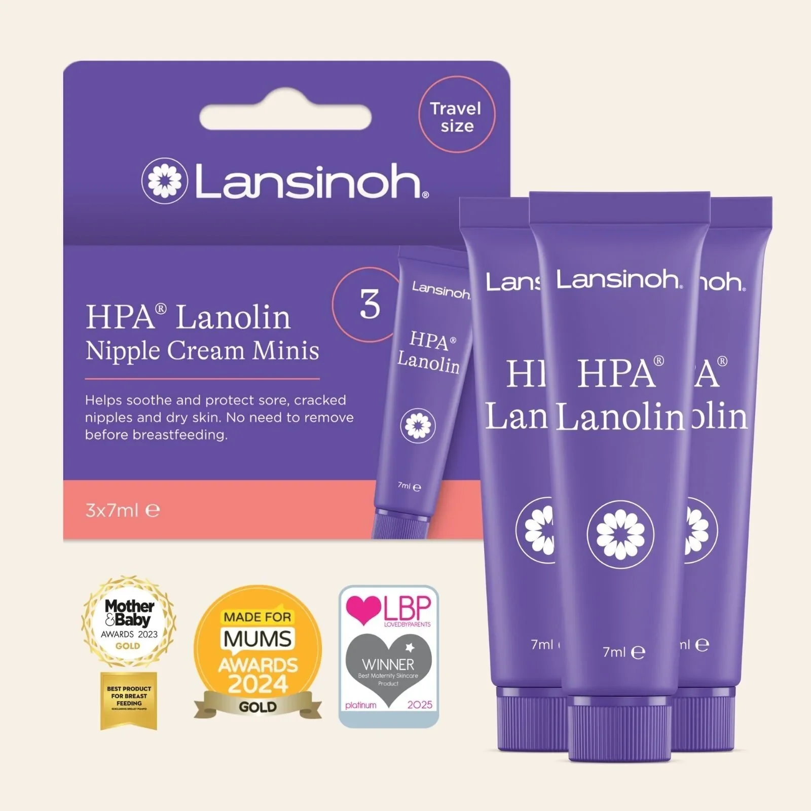 Lansinoh HPA Lanolin Minis Nipple Cream (3x7ml) - Image 2